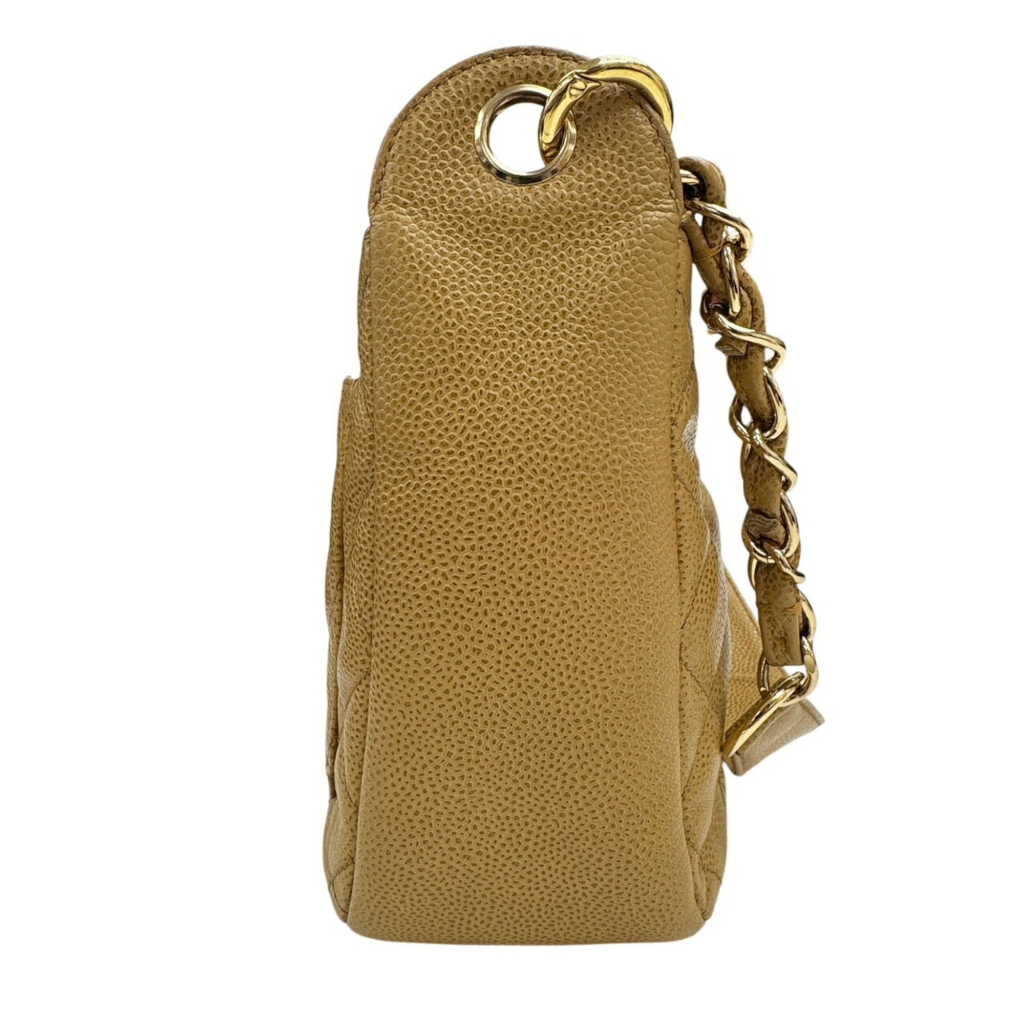 Chanel Beige Grained Calfskin Shoulder Bag