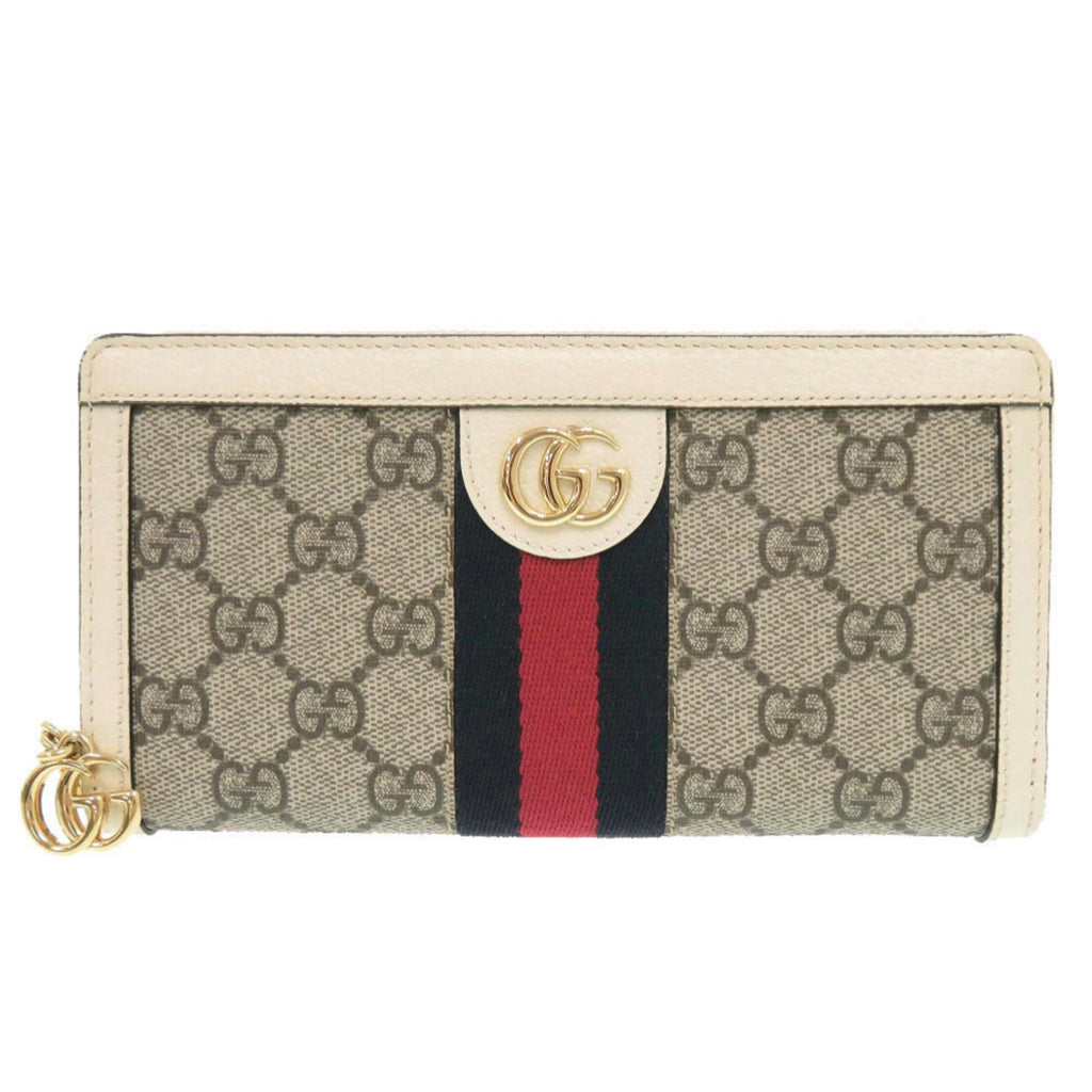 Gucci Gg Supreme Beige White Gg Supreme Leather Long Wallet (Bi-Fold) (Pre-Owned)