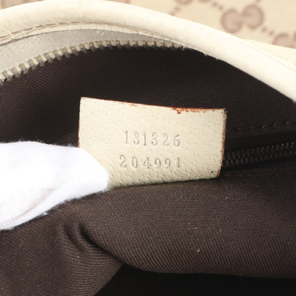 Gucci Beige Ivory Leather Canvas Handbag Shoulder Bag Tote Bag (Pre-Owned)