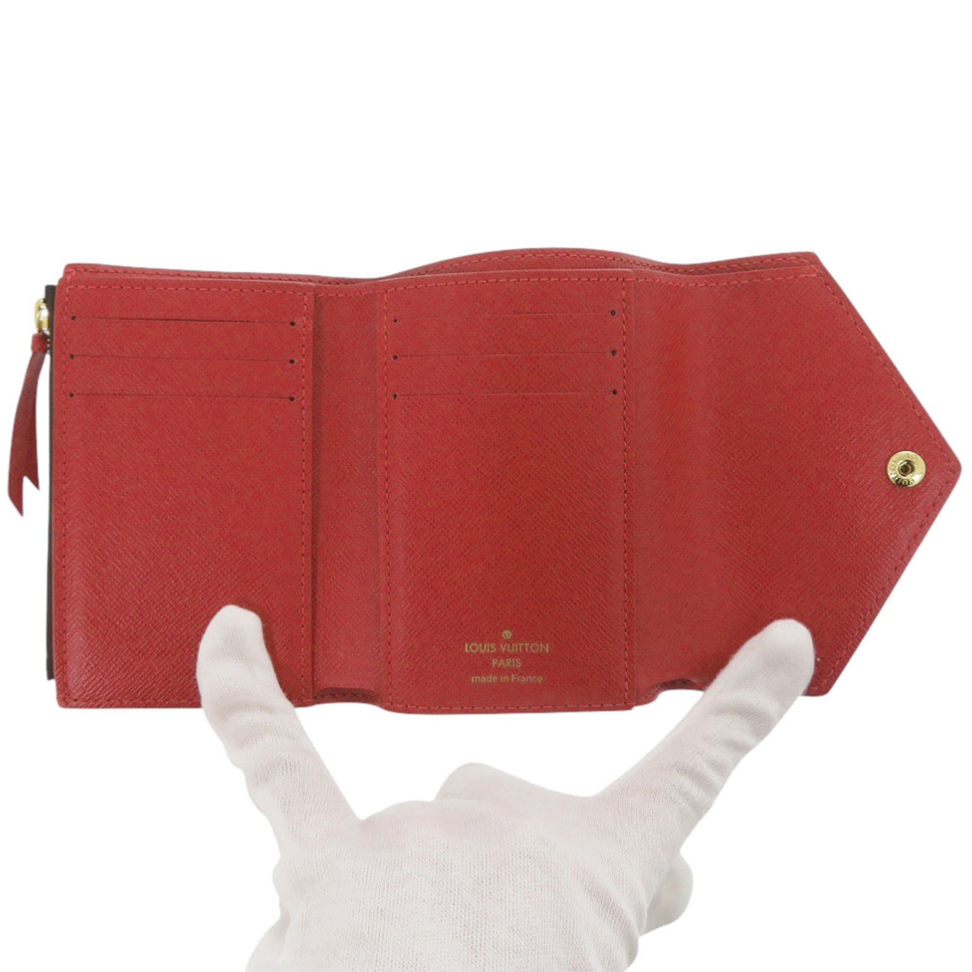 Louis Vuitton Brown Damier Canvas Red Color Damier Canvas Wallet (Tri-Fold)