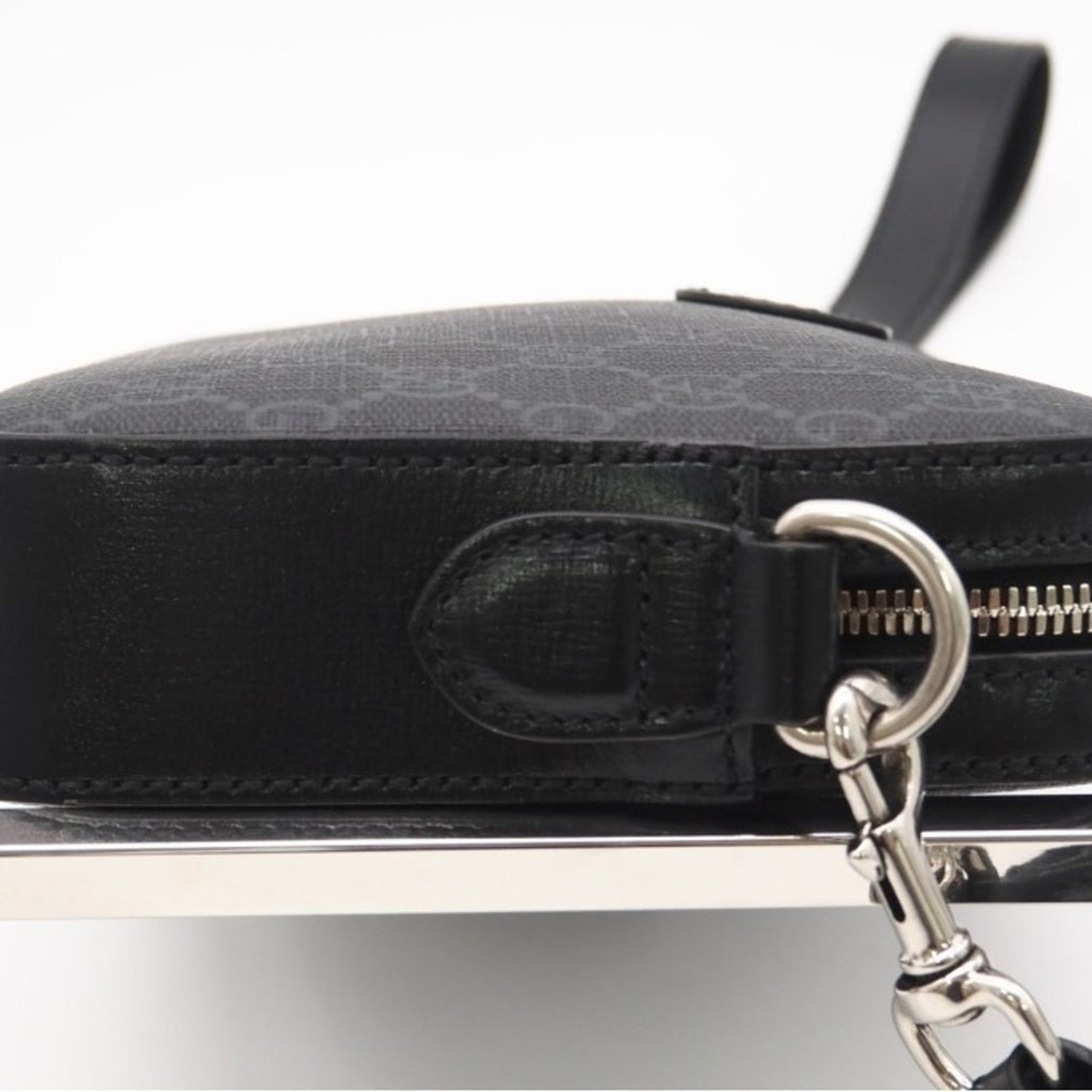 Gucci Black Gray Coated Canvas Shoulder Bag (Pre-Owned)