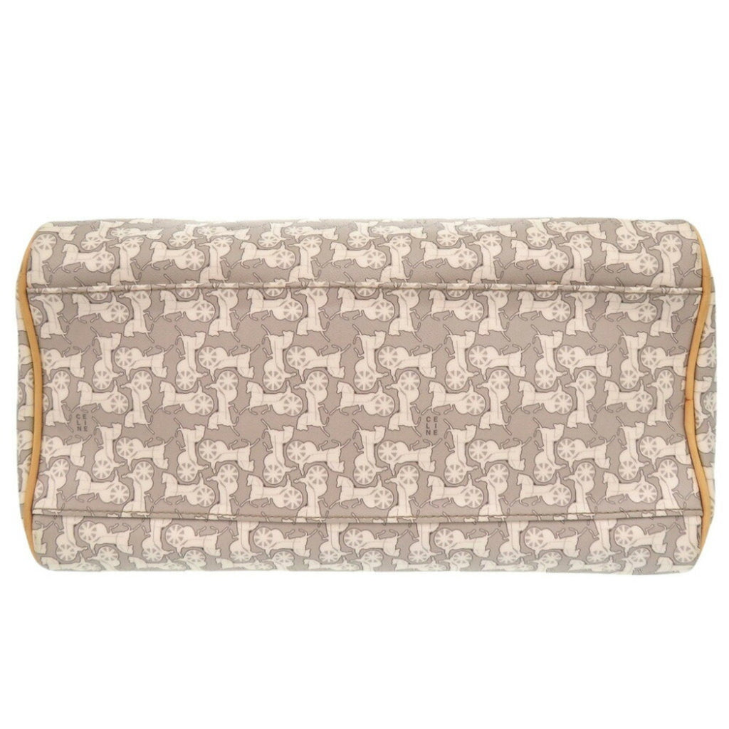 Celine Beige Gray White Pvc Leather Boston Bag Handbag