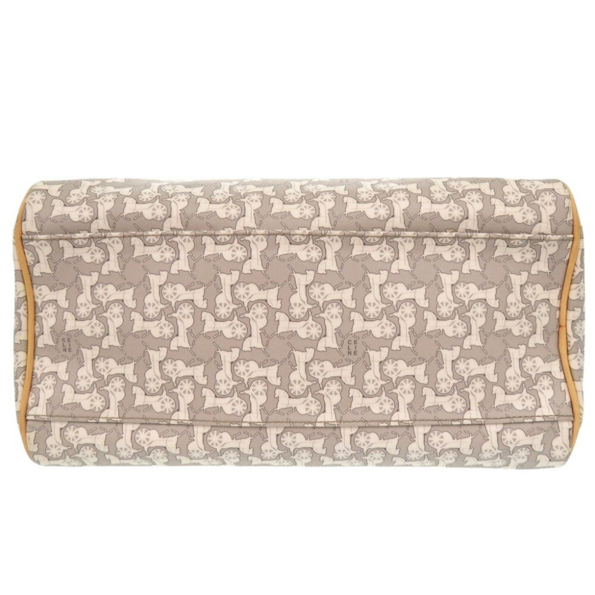 Celine Beige Gray White Pvc Leather Boston Bag Handbag