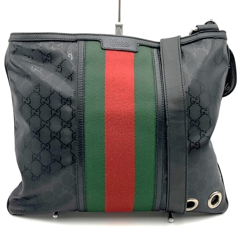 Gucci Gg Imprimé Black Canvas Leather Shoulder Bag (Pre-Owned)