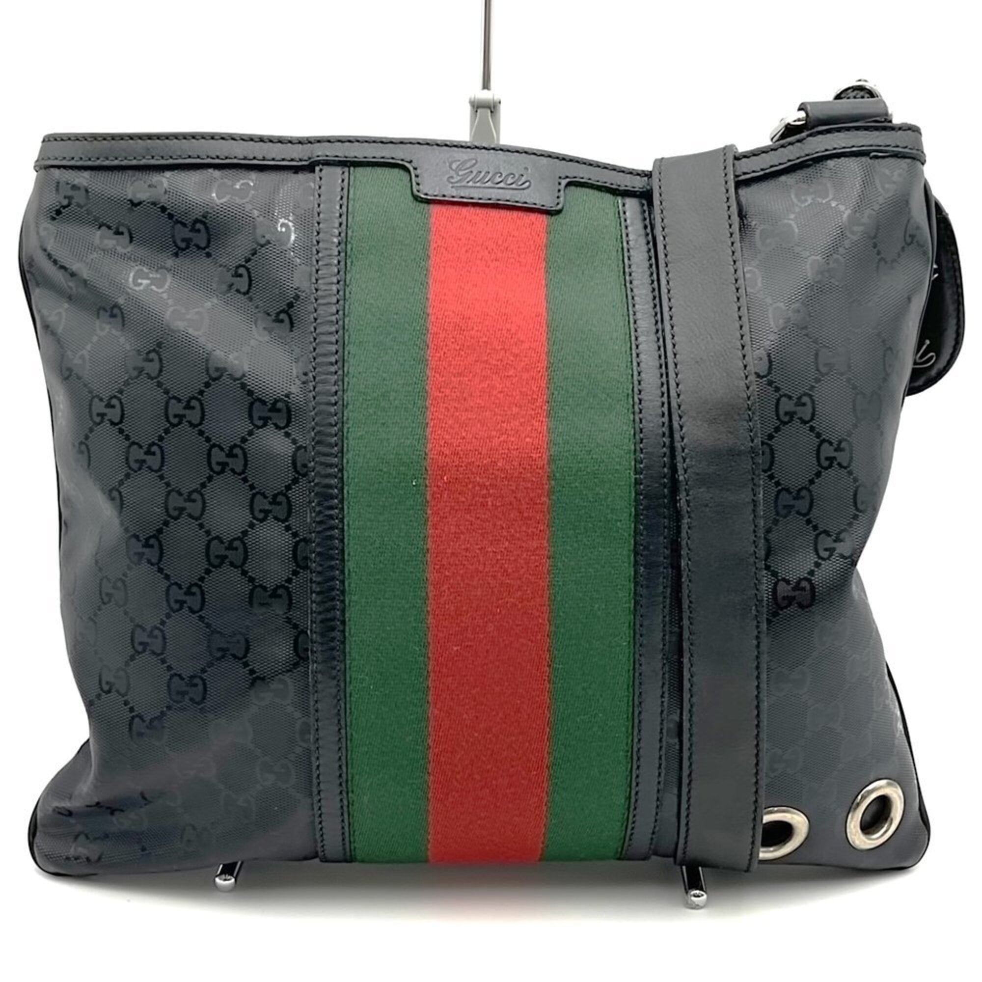 Gucci Gg Imprimé Black Canvas Leather Shoulder Bag (Pre-Owned)
