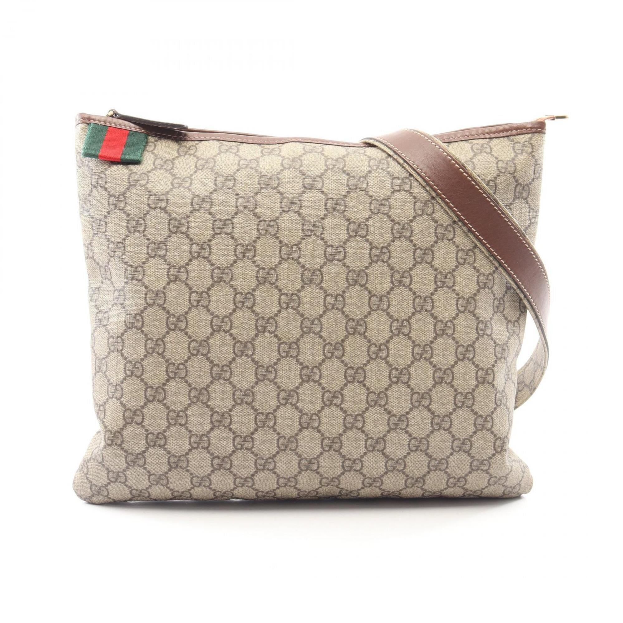 Gucci Beige Brown Pvc Coated Canvas Leather Handbag Shoulder Bag (Pre-Owned)