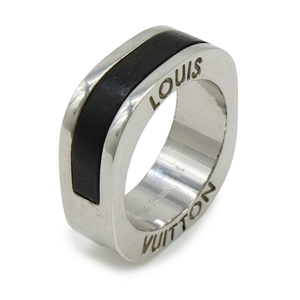 Louis Vuitton Silver Dark Brown Metal Wood Band Ring