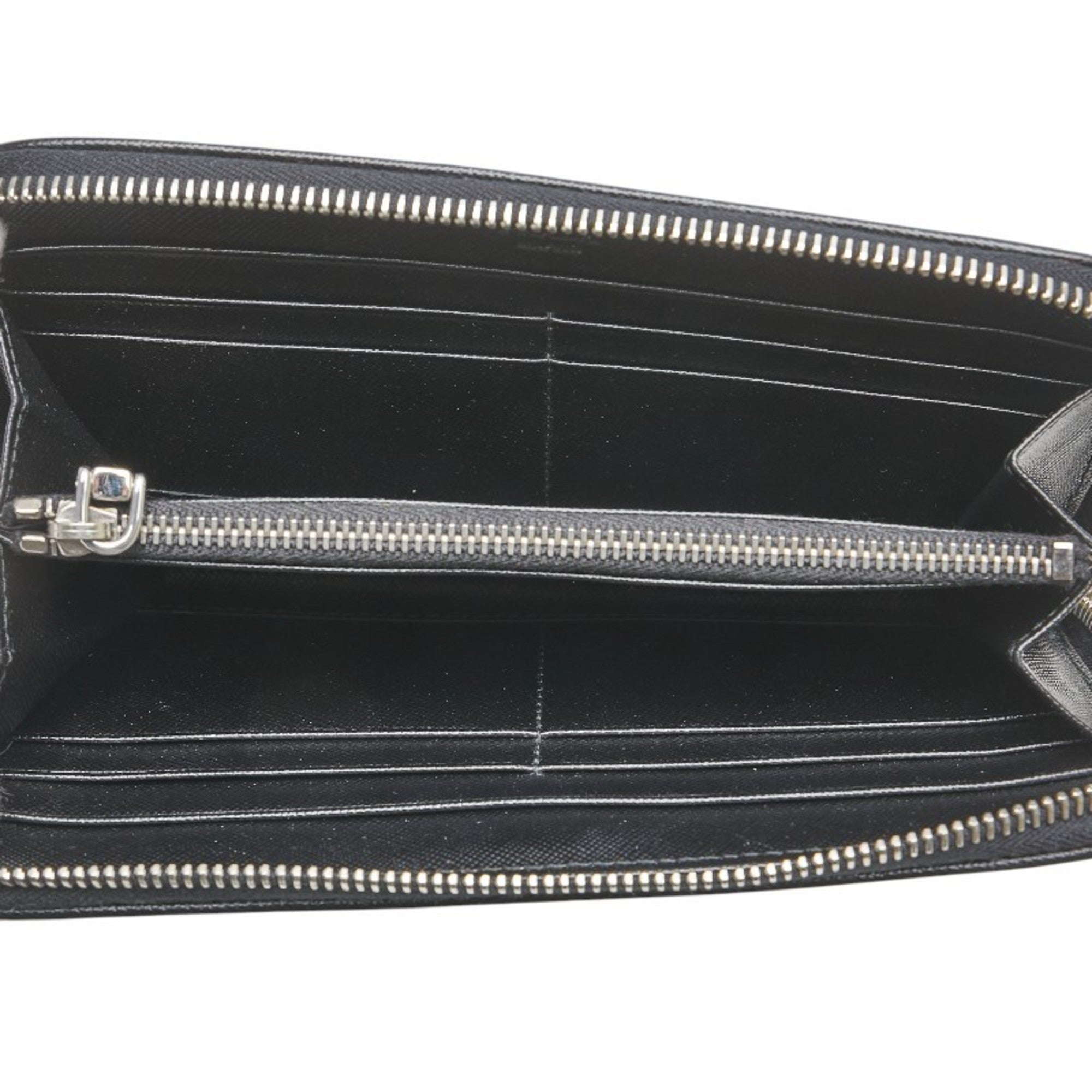 Prada Saffiano Black Gray Leather Long Wallet (Bi-Fold)