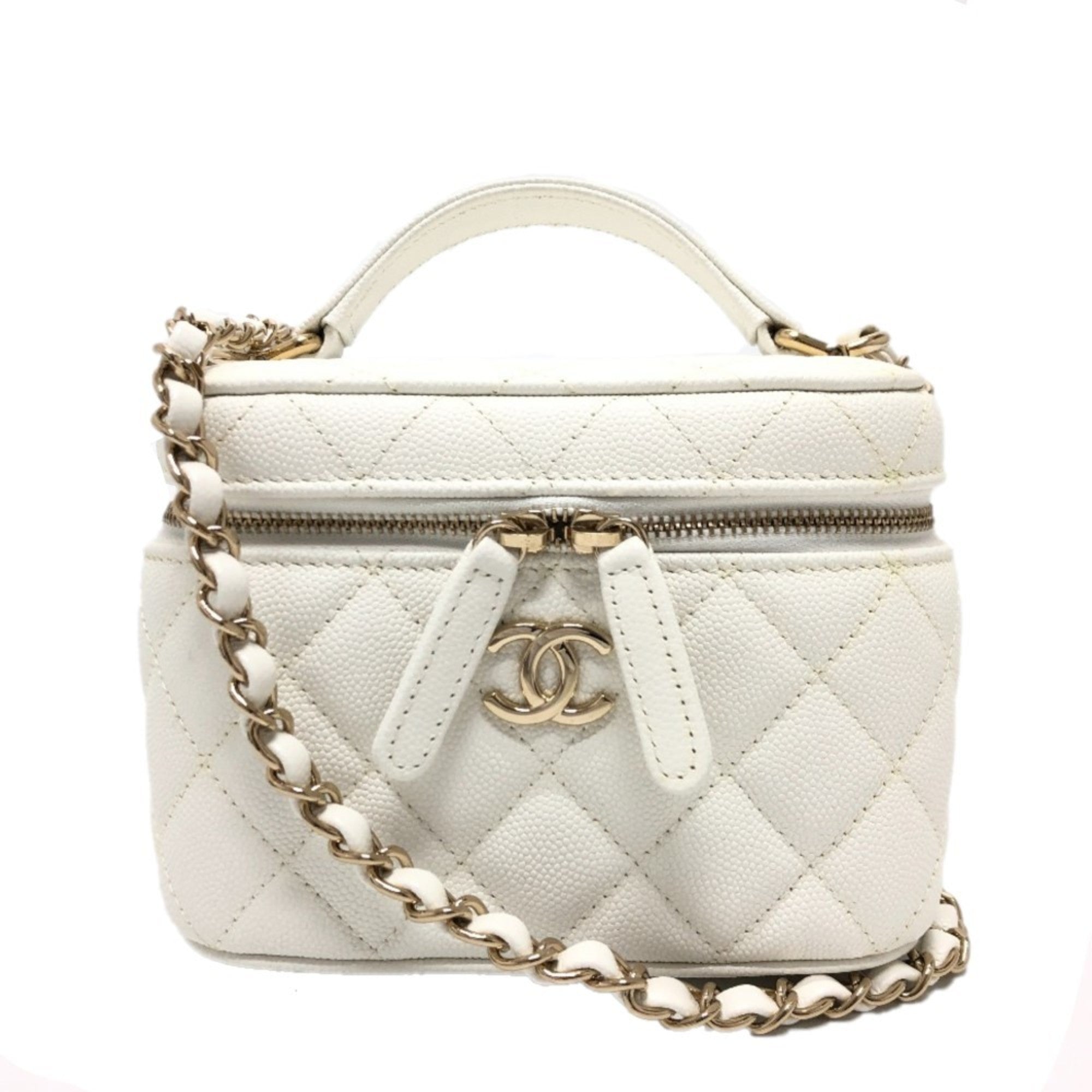 Chanel Caviar Skin White Caviar Leather Handbag Shoulder Bag Vanity Bag