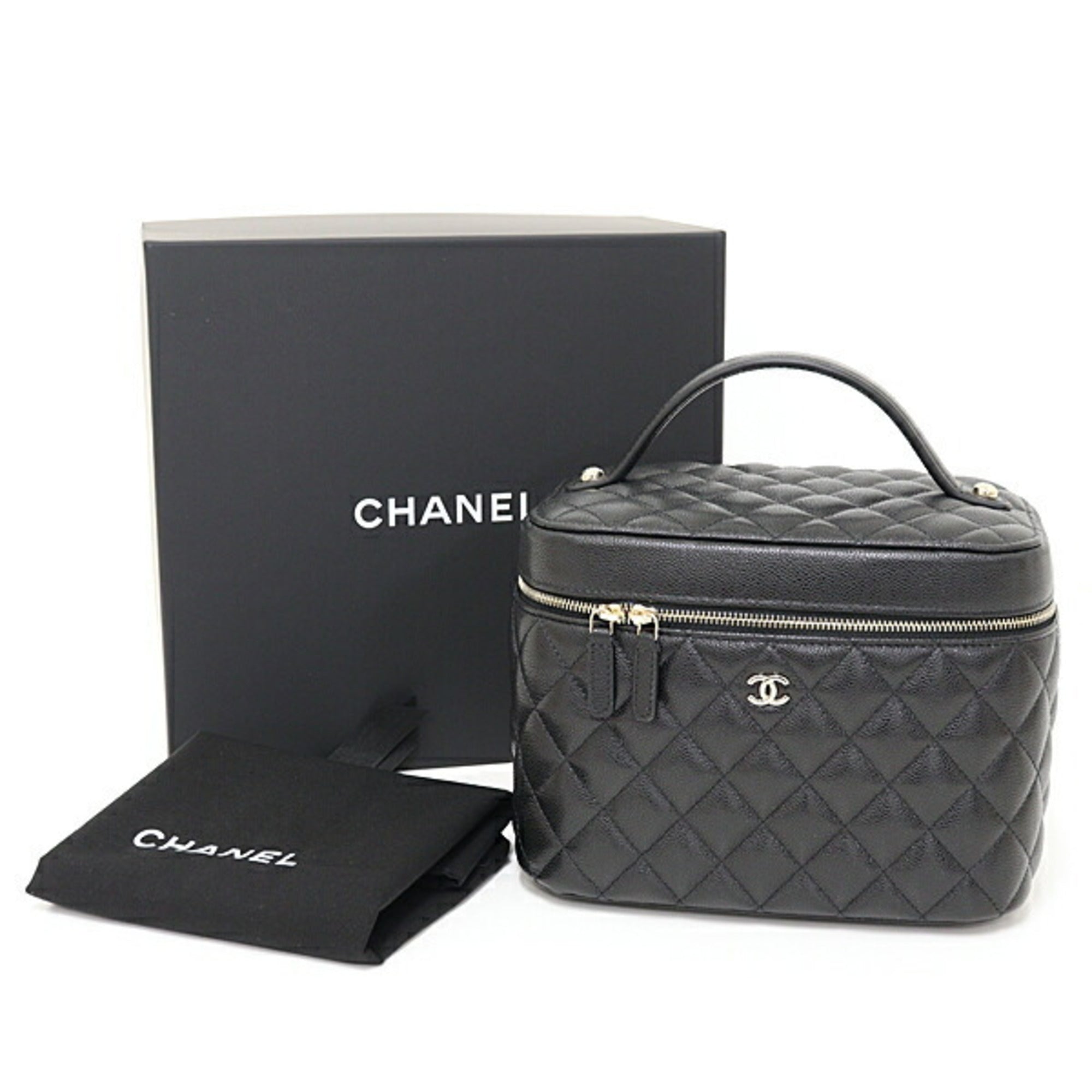 Chanel Black Grained Calfskin Handbag Vanity Bag