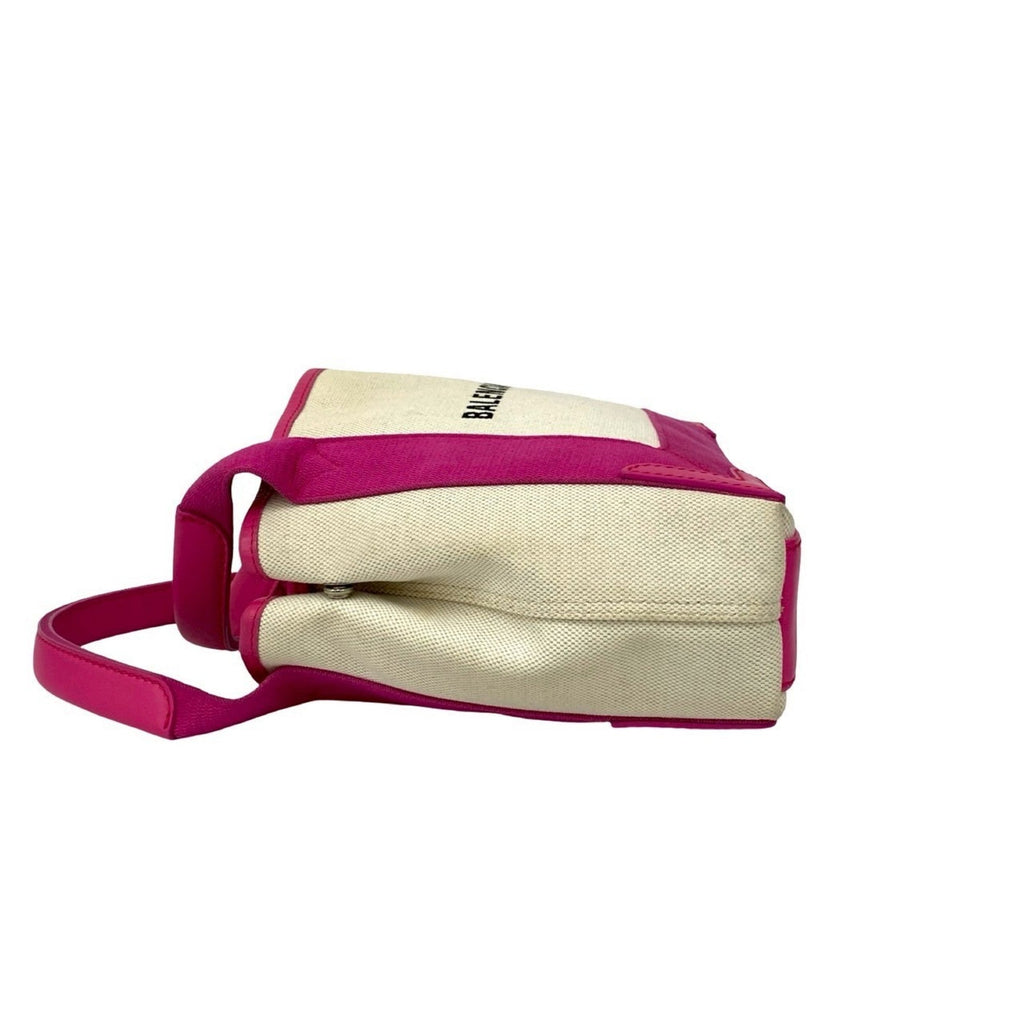 Balenciaga Ivory Pink Canvas Leather Handbag Pouch Shoulder