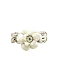 Chanel Silver White Metal Band Ring