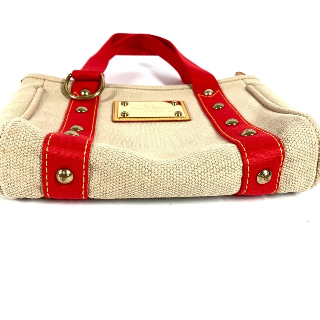 Louis Vuitton Beige Red Color Canvas Handbag Tote Bag