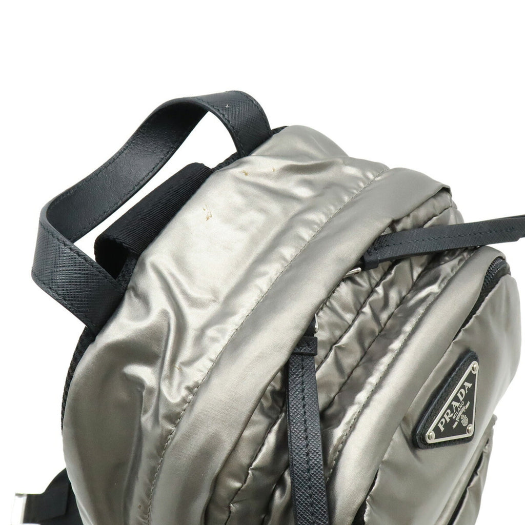 Prada Black Metallic Silver Nylon Backpack