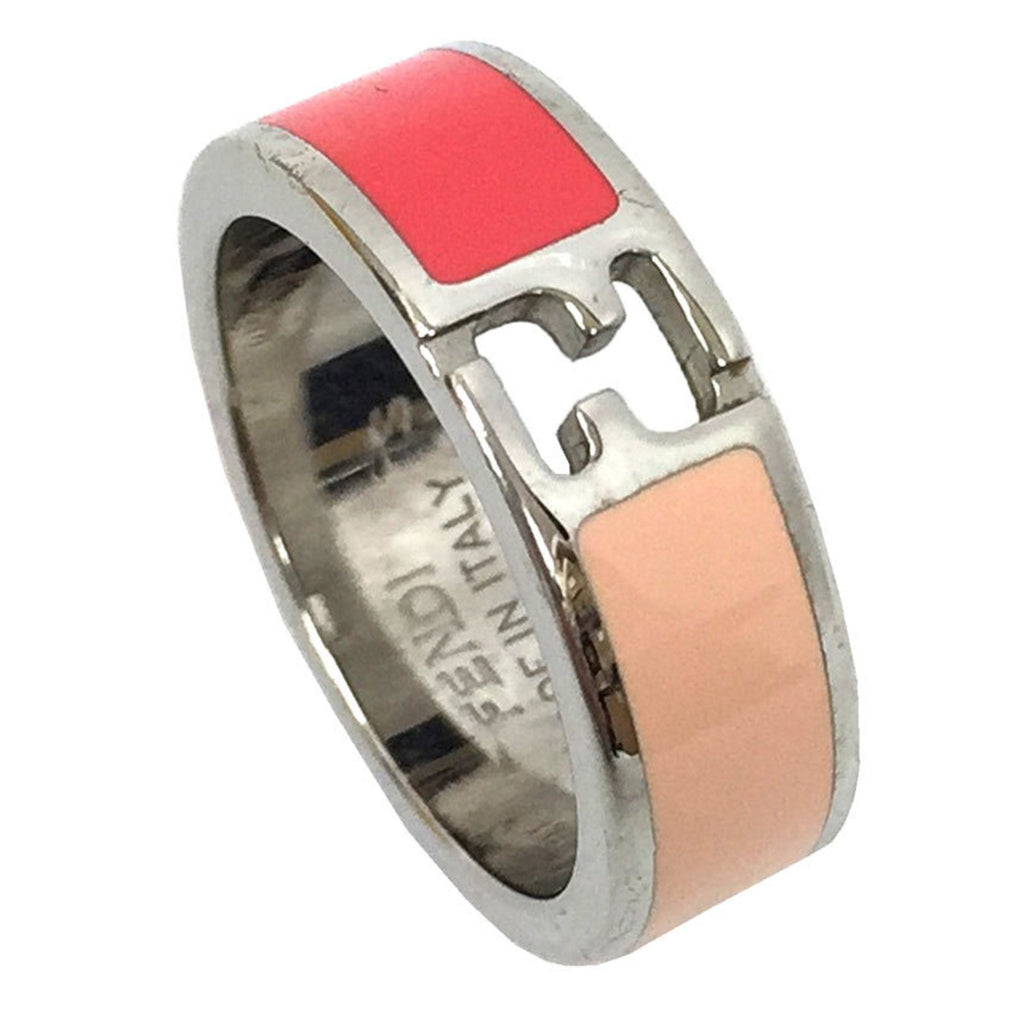 Fendi Silver Pink Brass Band Ring