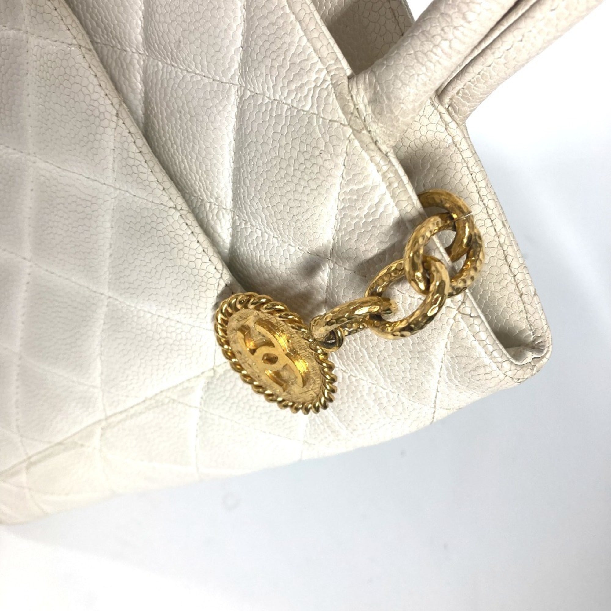Chanel White Caviar Leather Shoulder Bag Tote Bag
