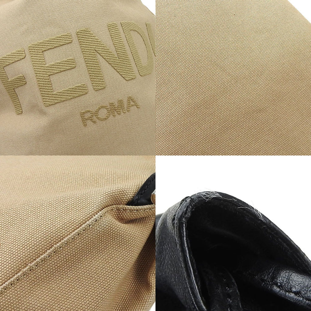 Fendi Beige Black Canvas Leather Backpack