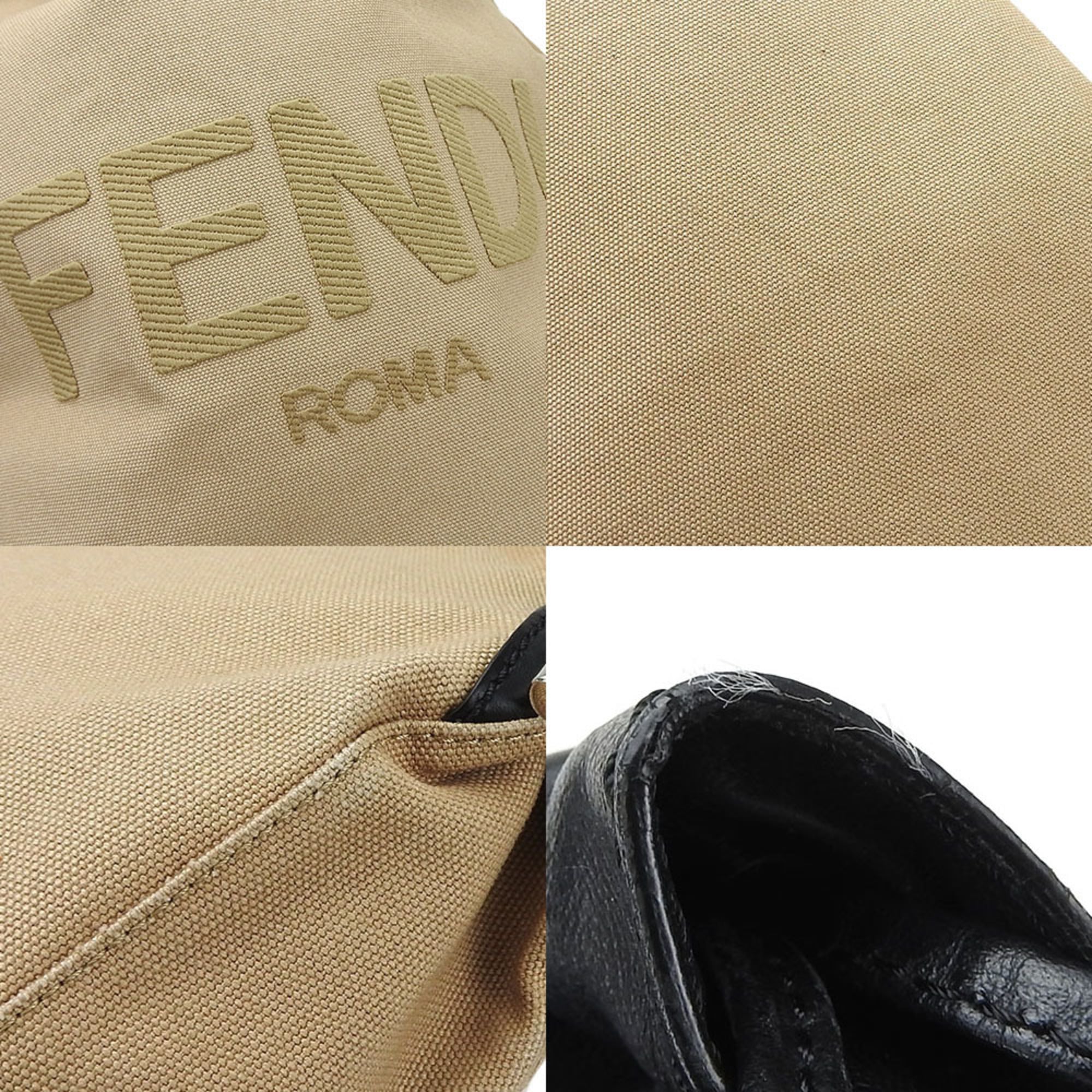 Fendi Beige Black Canvas Leather Backpack