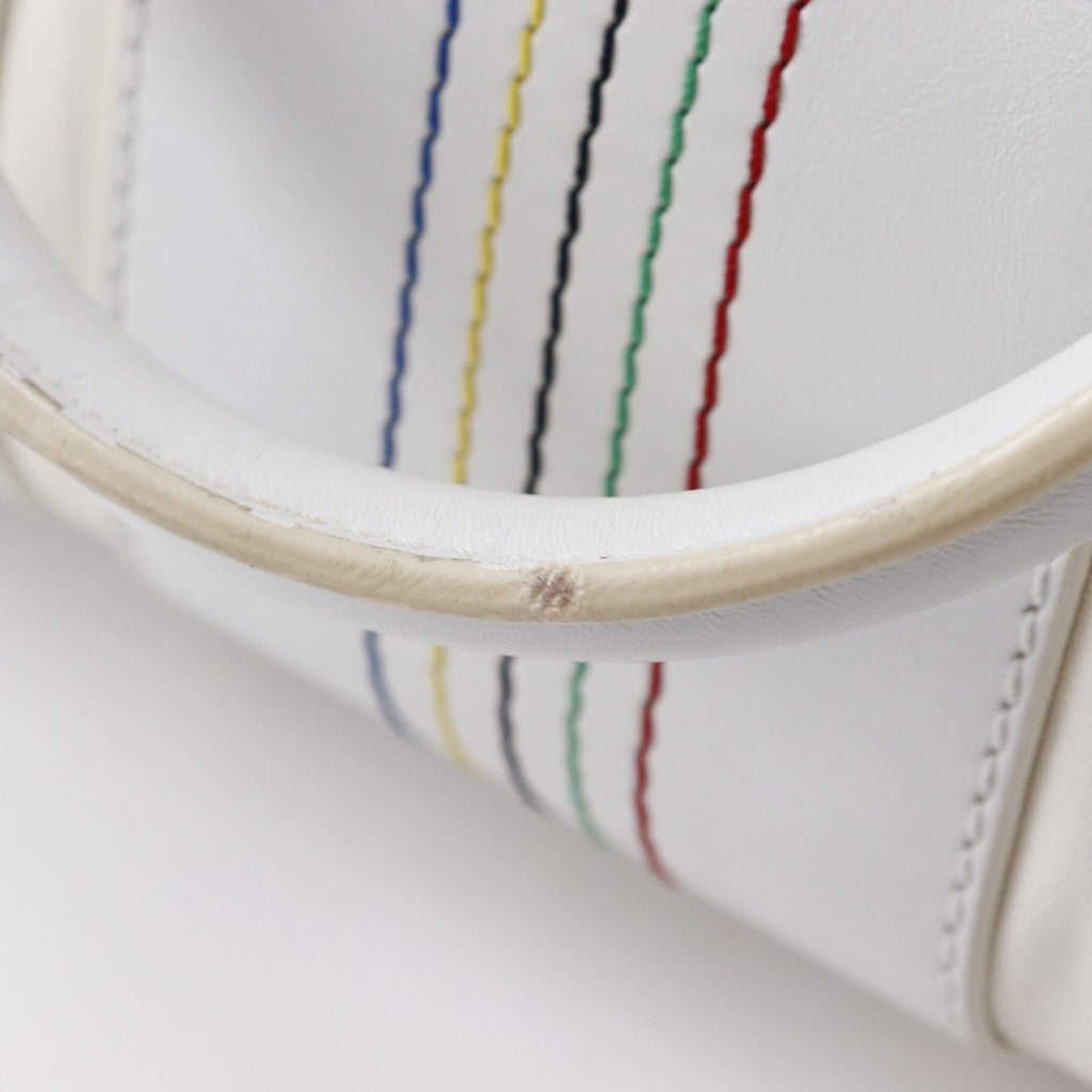 Celine White Nylon Canvas Leather Boston Bag Handbag