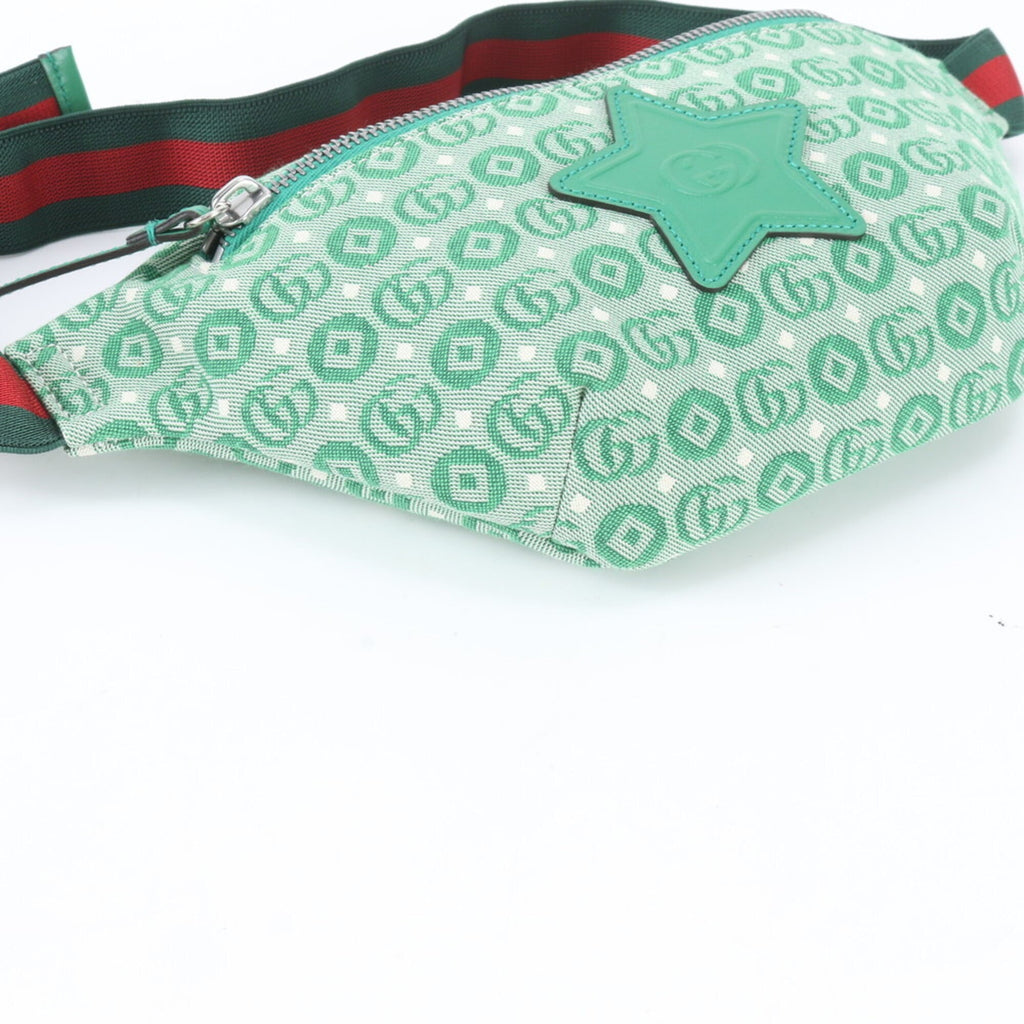 Gucci Green Red Color White Leather Canvas Sling Bag (Pre-Owned)