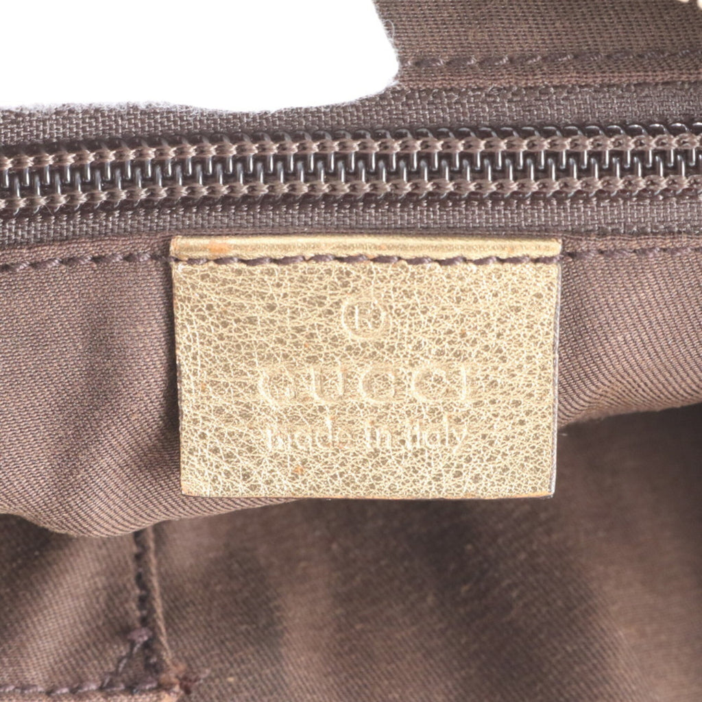 Gucci Beige Gold Leather Canvas Shoulder Bag (Pre-Owned)