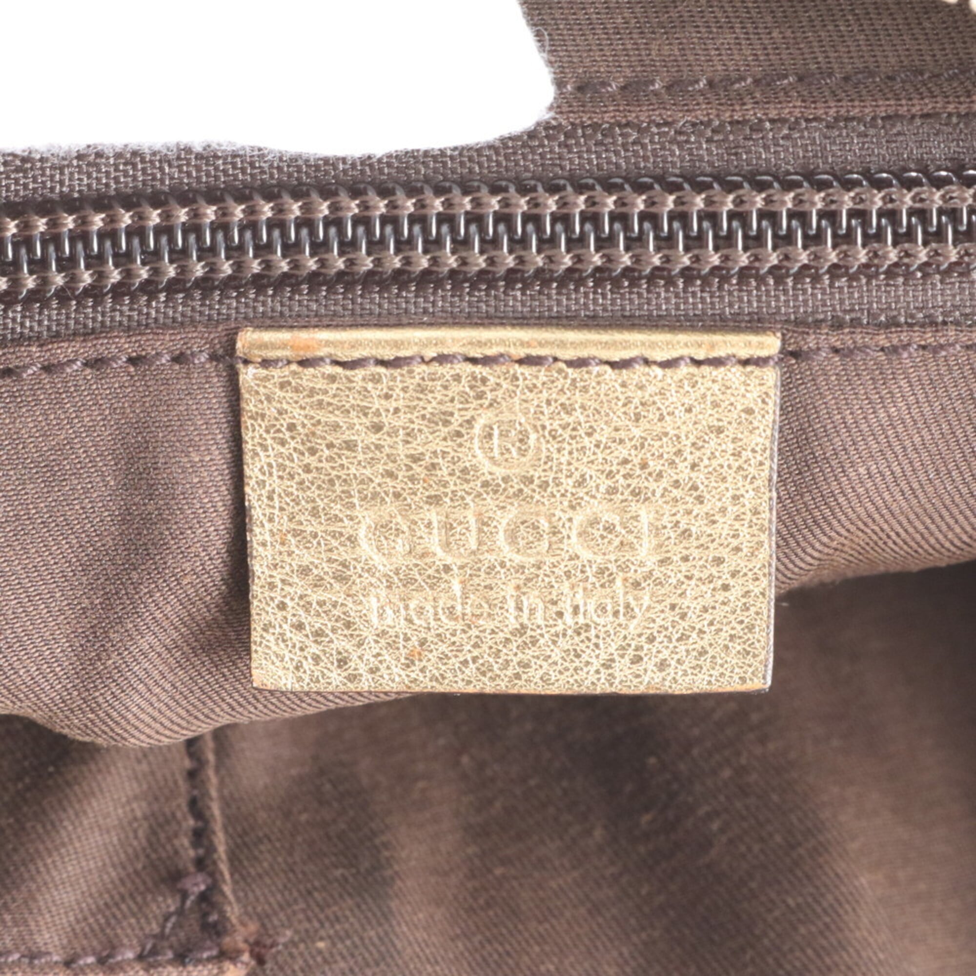 Gucci Beige Gold Leather Canvas Shoulder Bag (Pre-Owned)