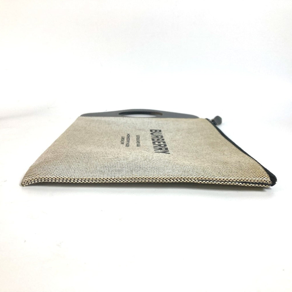 Burberry Black Gray Canvas Leather Clutch Bag Handbag