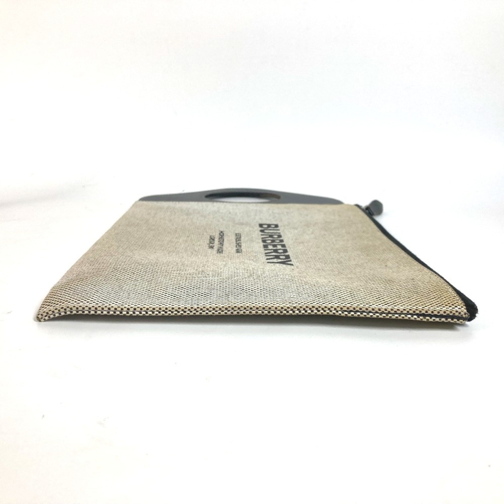 Burberry Black Gray Canvas Leather Clutch Bag Handbag