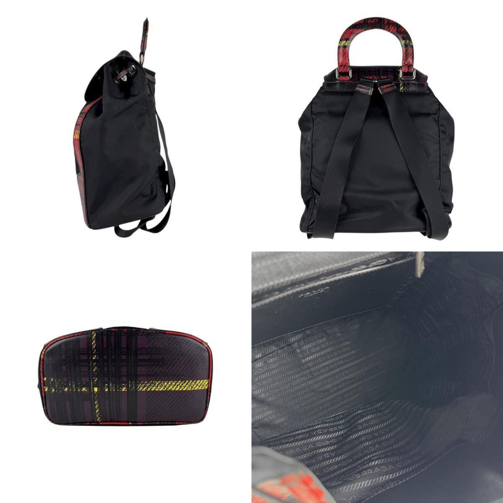 Prada Black Red Color Nylon Leather Backpack