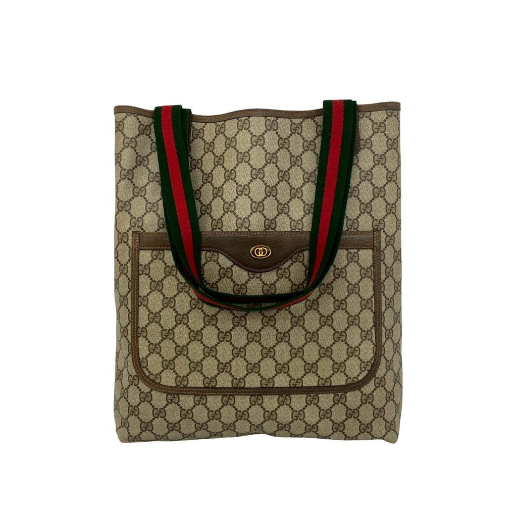 Gucci Brown Green Red Color Leather Pvc Handbag Tote Bag (Pre-Owned)