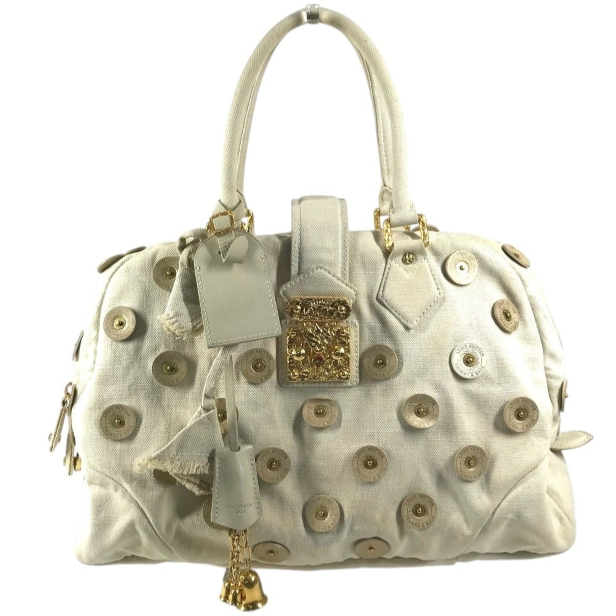 Louis Vuitton White Canvas Boston Bag Handbag Shoulder Bag