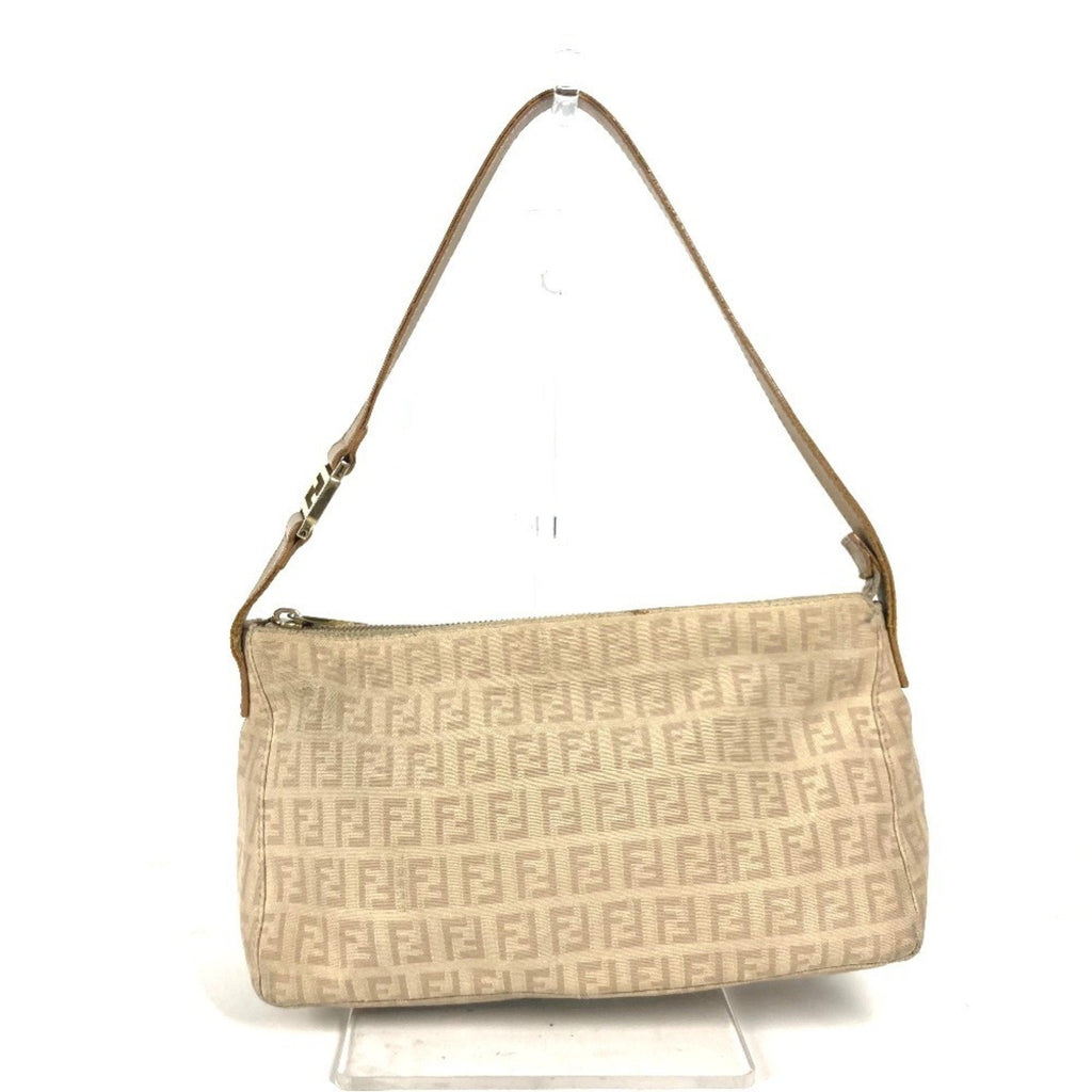 Fendi Beige Leather Canvas Shoulder Bag