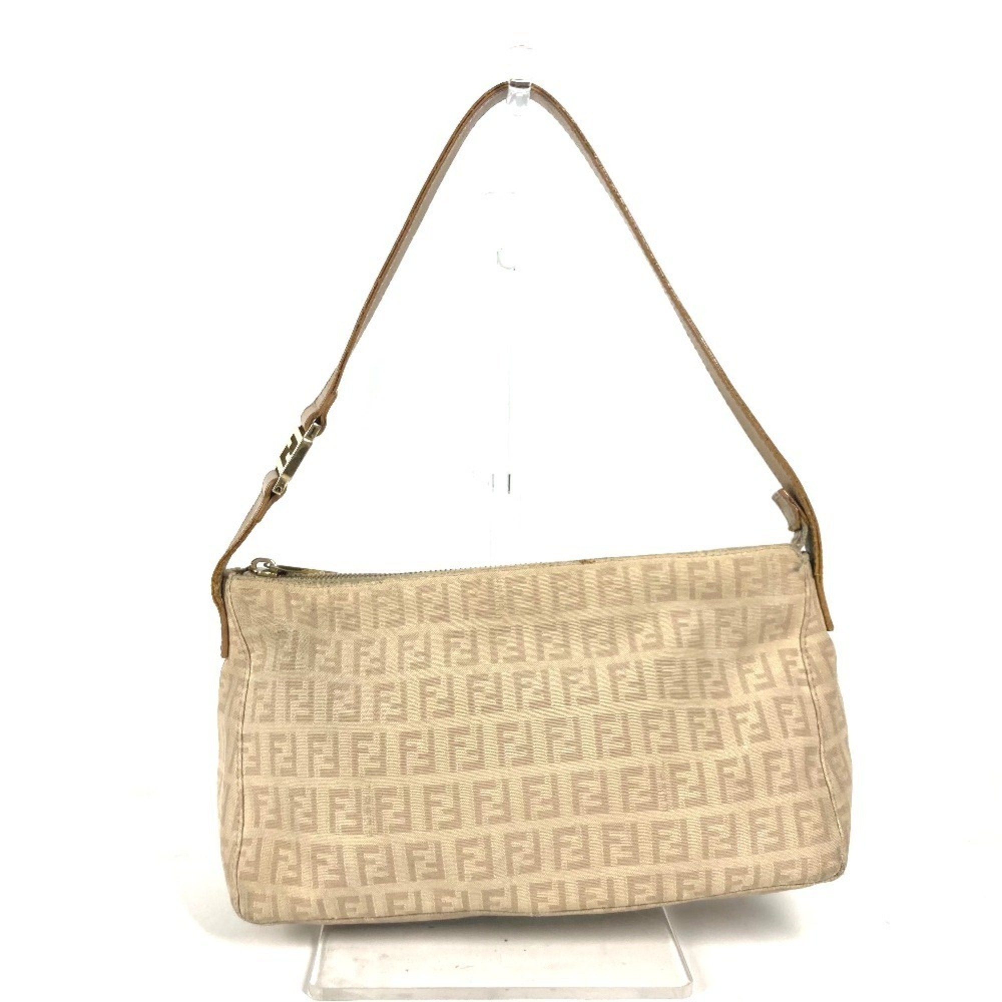 Fendi Beige Leather Canvas Shoulder Bag
