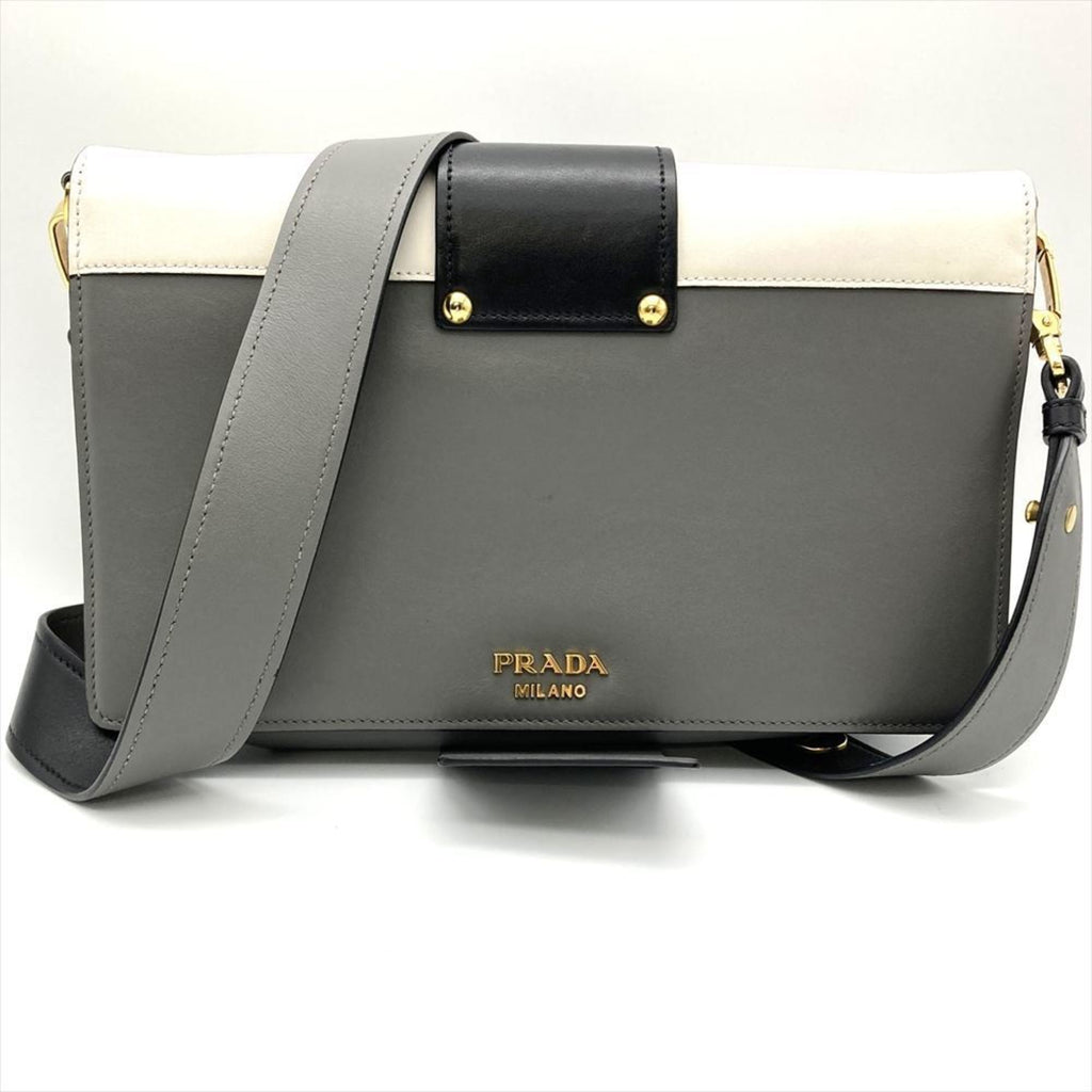 Prada Gray Multi-Color White Leather Shoulder Bag