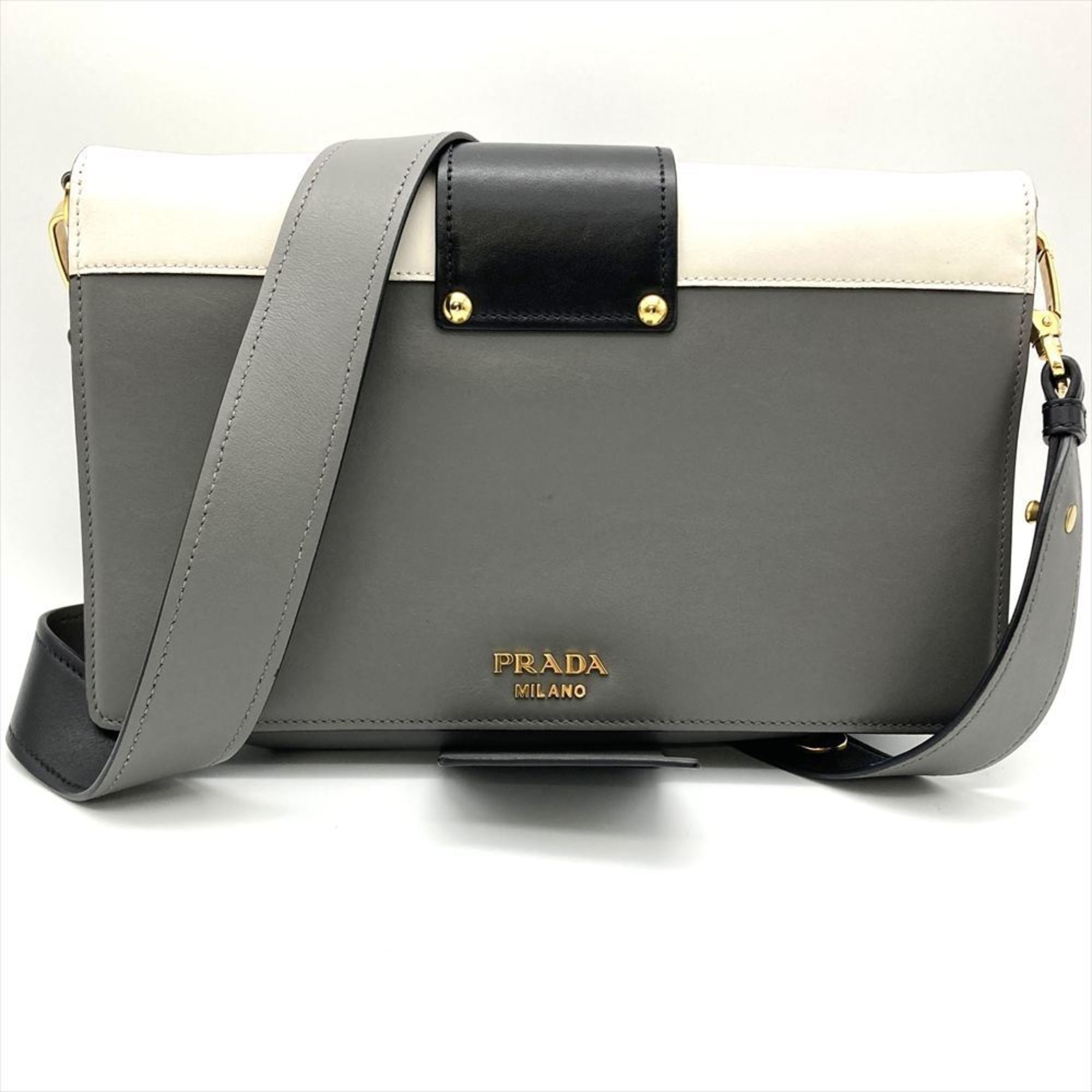Prada Gray Multi-Color White Leather Shoulder Bag