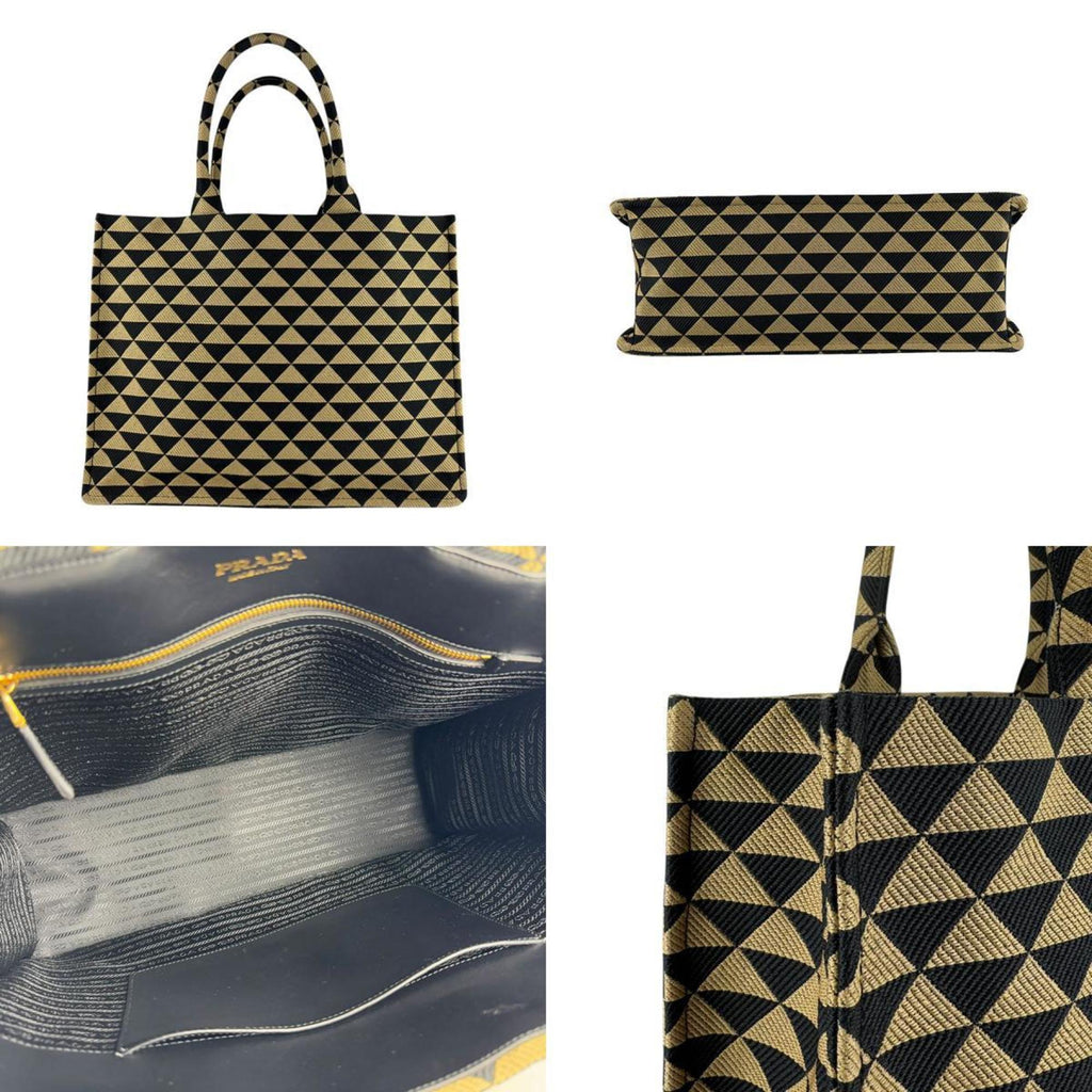 Prada Beige Black Canvas Handbag Tote Bag