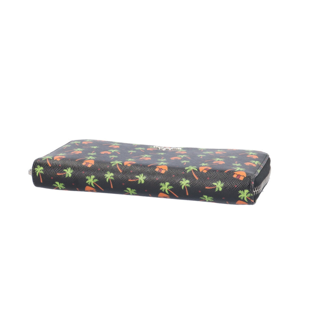 Prada Black Green Orange Leather Long Wallet (Bi-Fold)