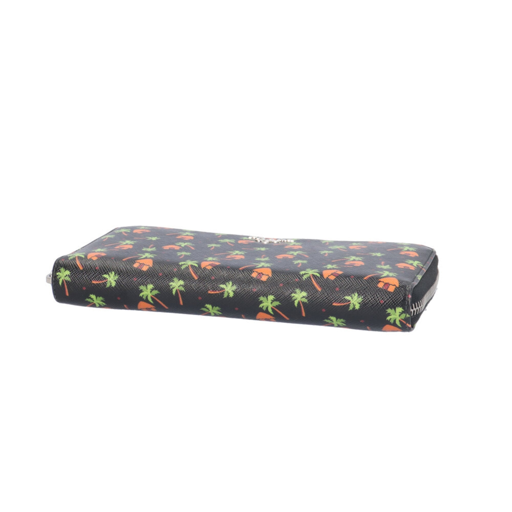 Prada Black Green Orange Leather Long Wallet (Bi-Fold)