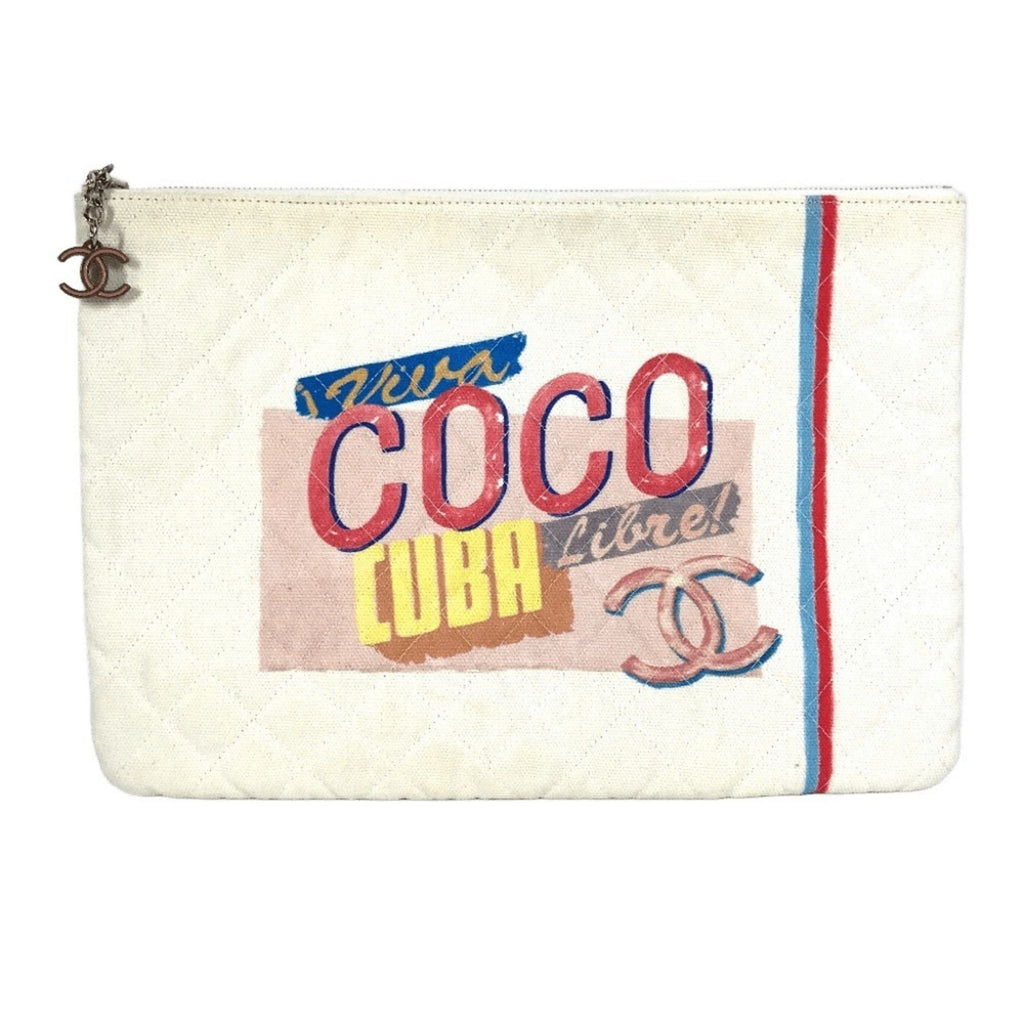 Chanel Blue Pink White Canvas Clutch Bag Pouch
