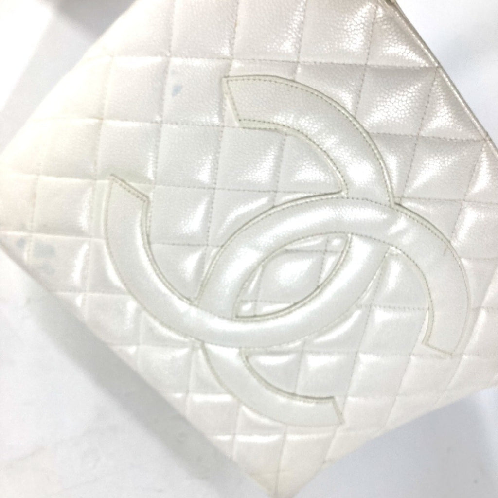 Chanel White Caviar Leather Shoulder Bag Tote Bag