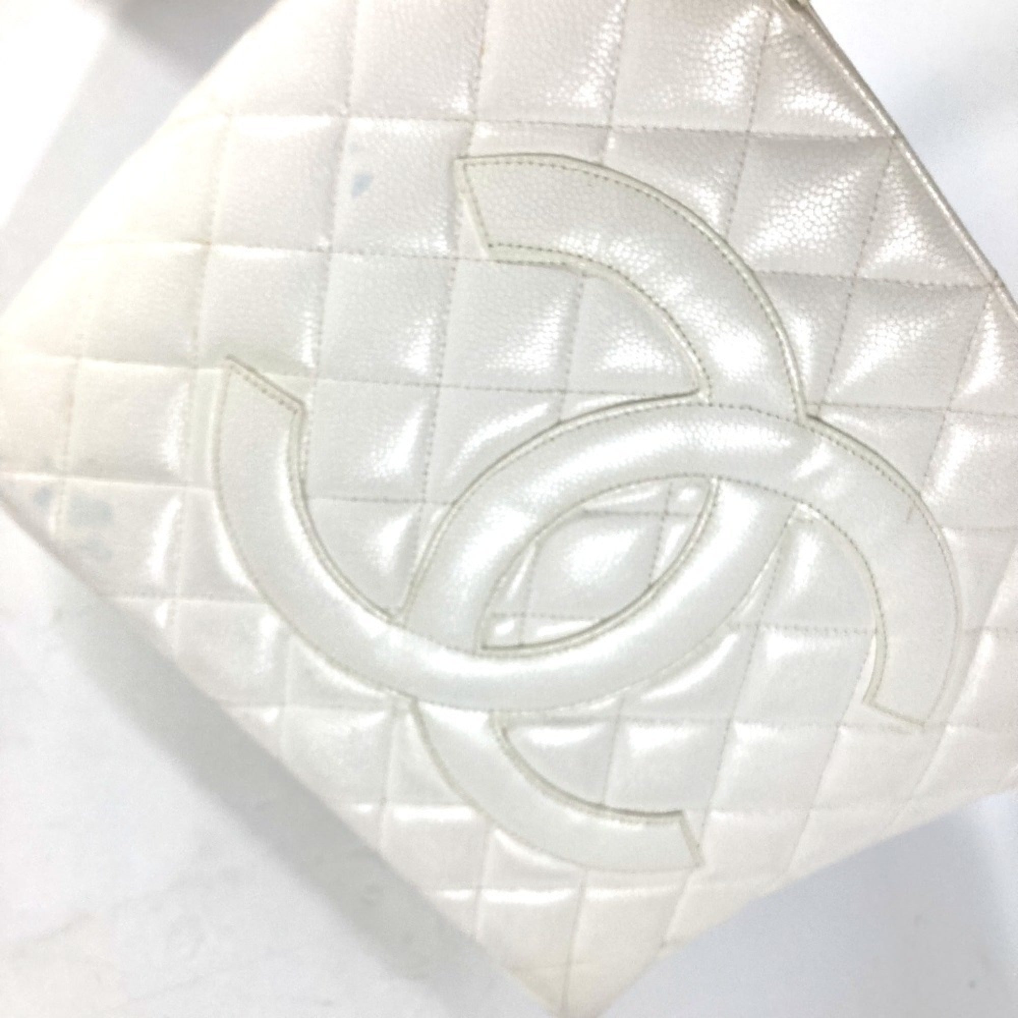 Chanel White Caviar Leather Shoulder Bag Tote Bag