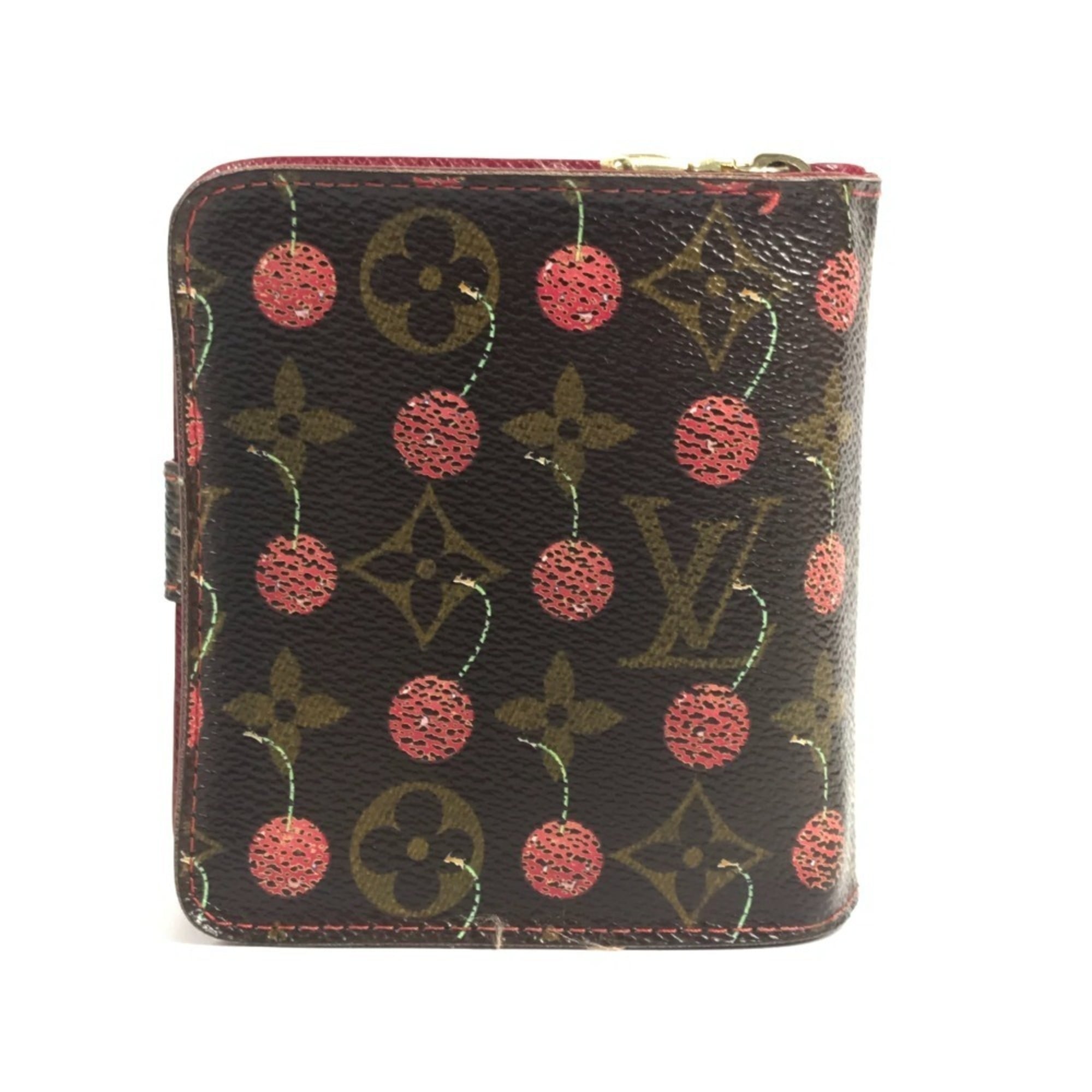 Louis Vuitton Brown Red Color Monogram Cherry Blossom Canvas Wallet