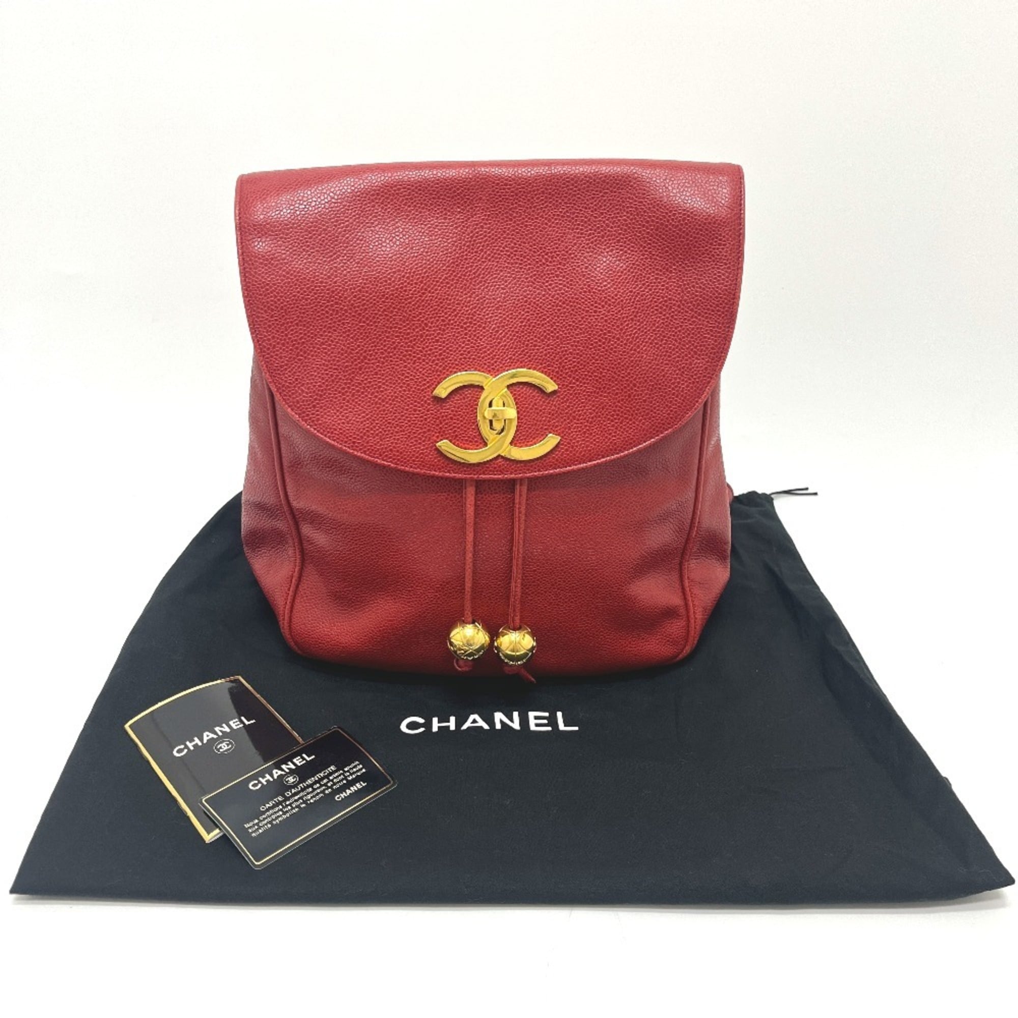 Chanel Red Color Grained Calfskin Backpack