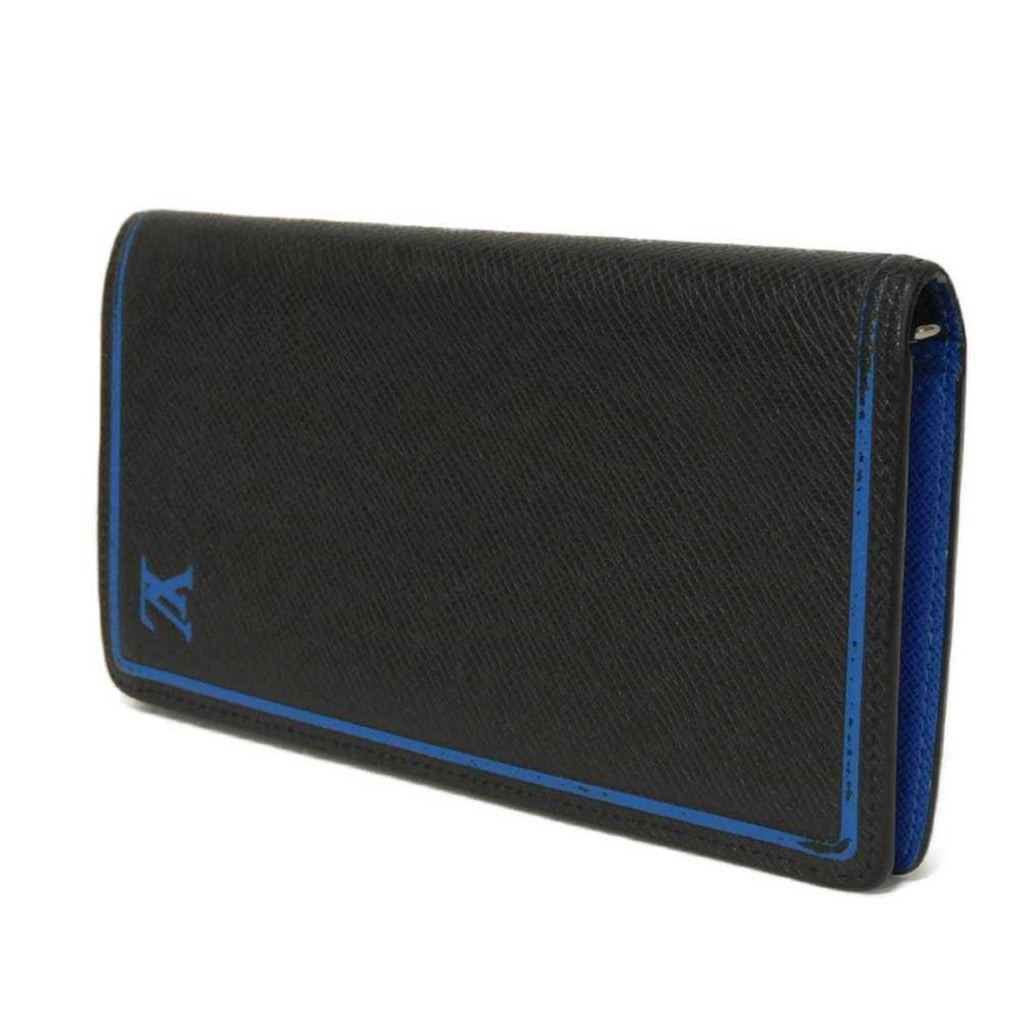 Louis Vuitton Black Blue Noir Taiga Leather Long Wallet