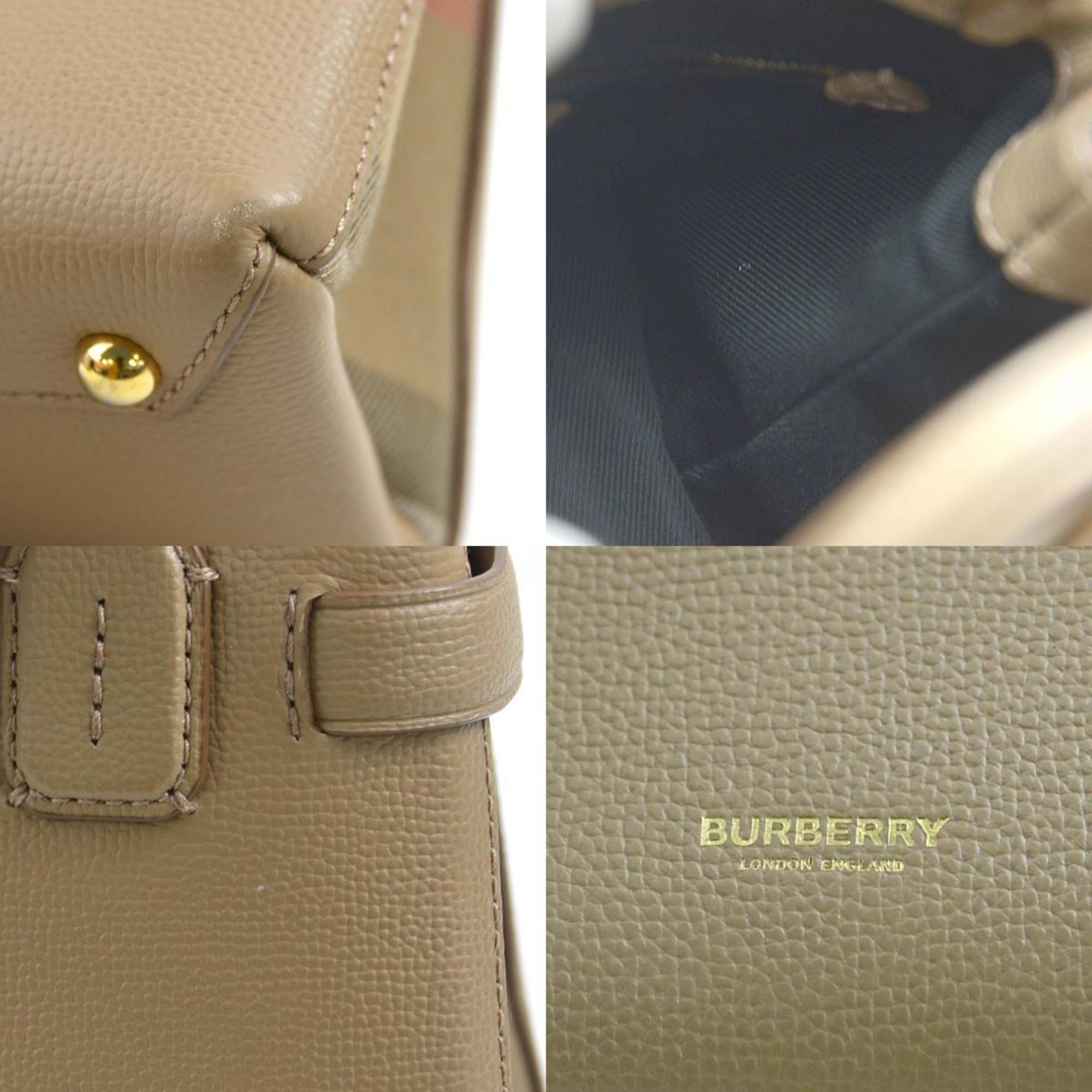 Burberry Camel Leather Canvas Handbag Shoulder Bag
