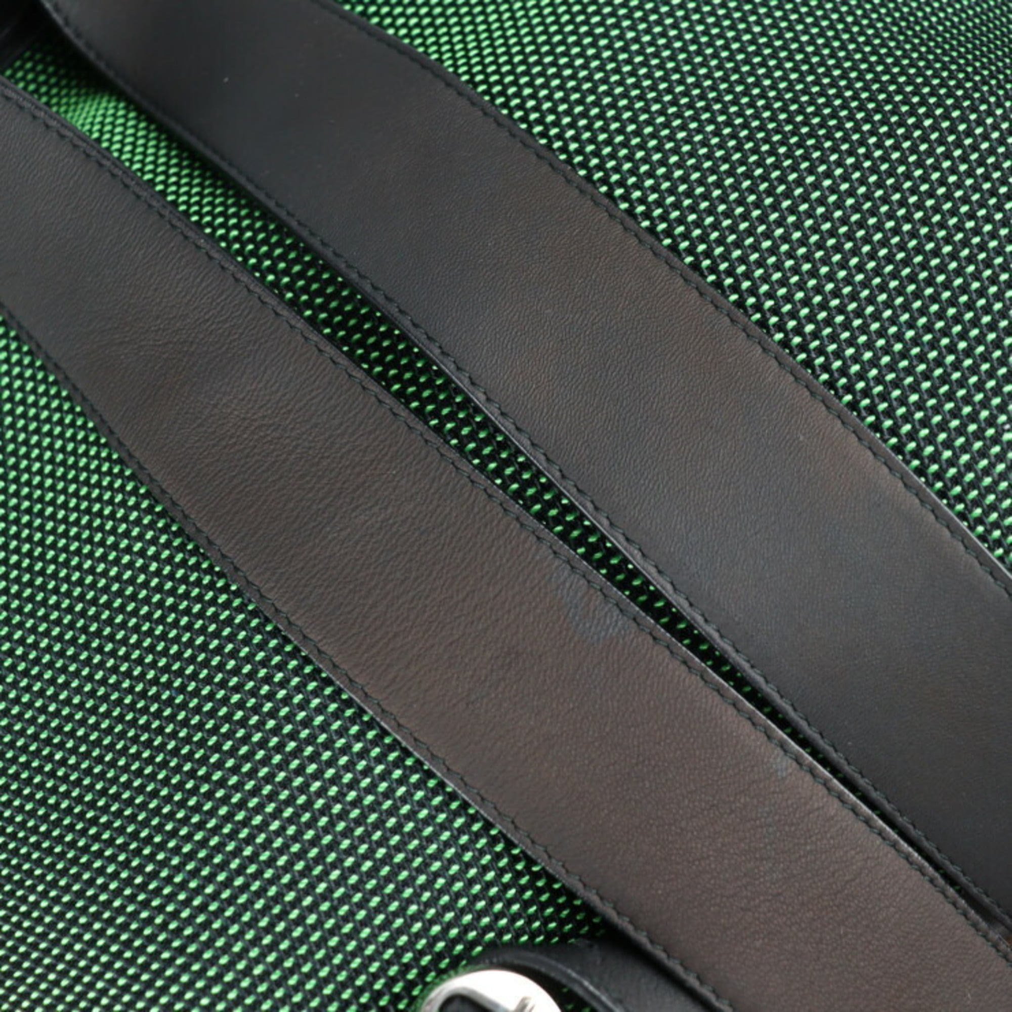 Balenciaga Black Green Nylon Canvas Leather Backpack