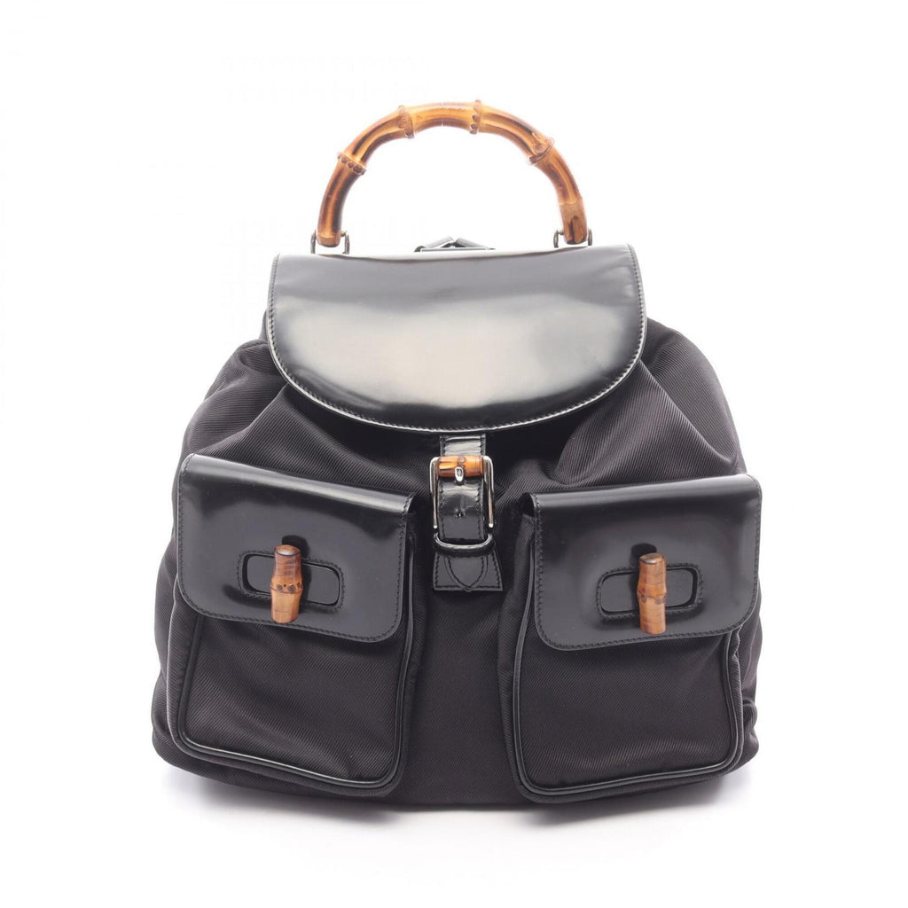 Gucci Black Nylon Leather Backpack Handbag (Pre-Owned)
