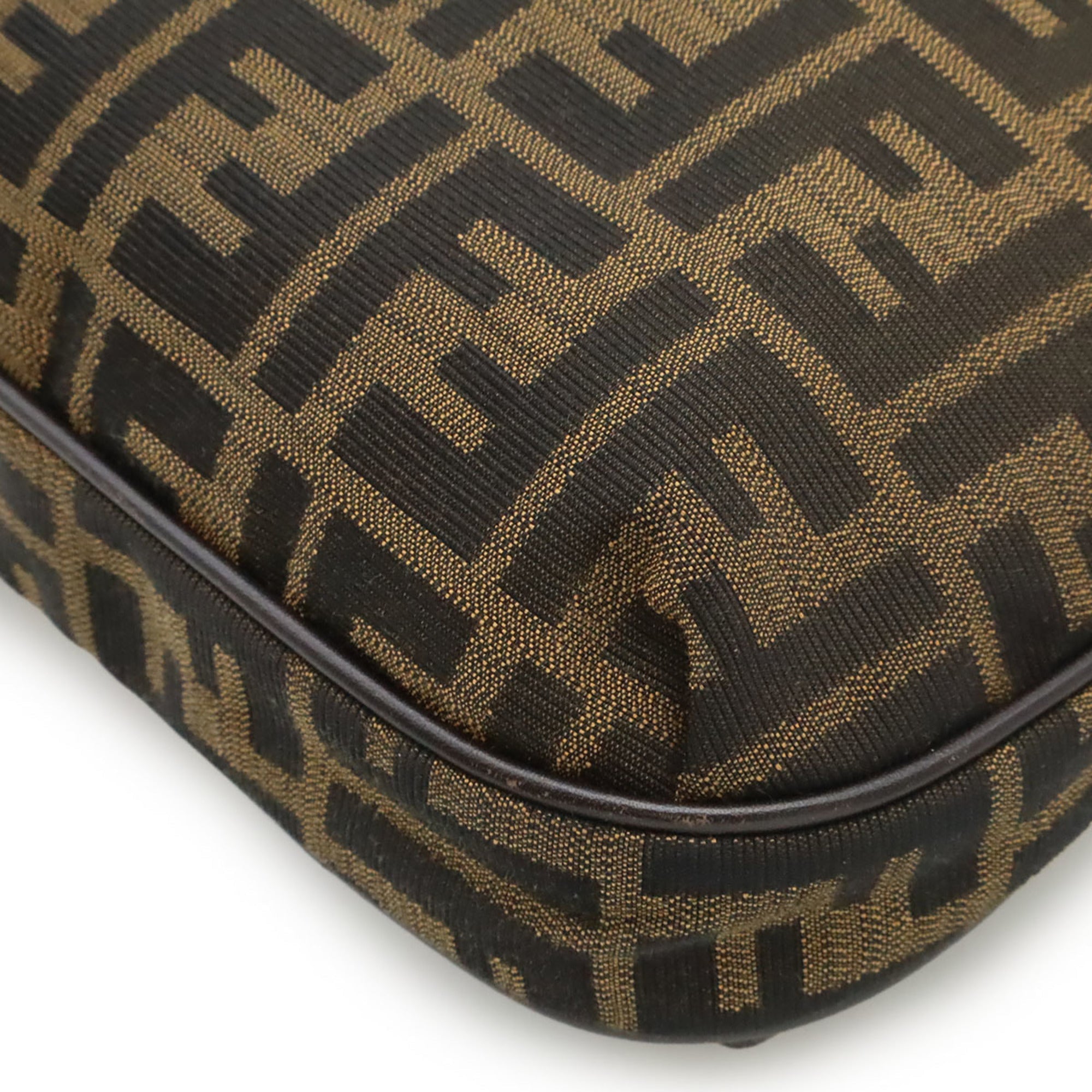 Fendi Dark Brown Khaki Brown Leather Nylon Canvas Shoulder Bag