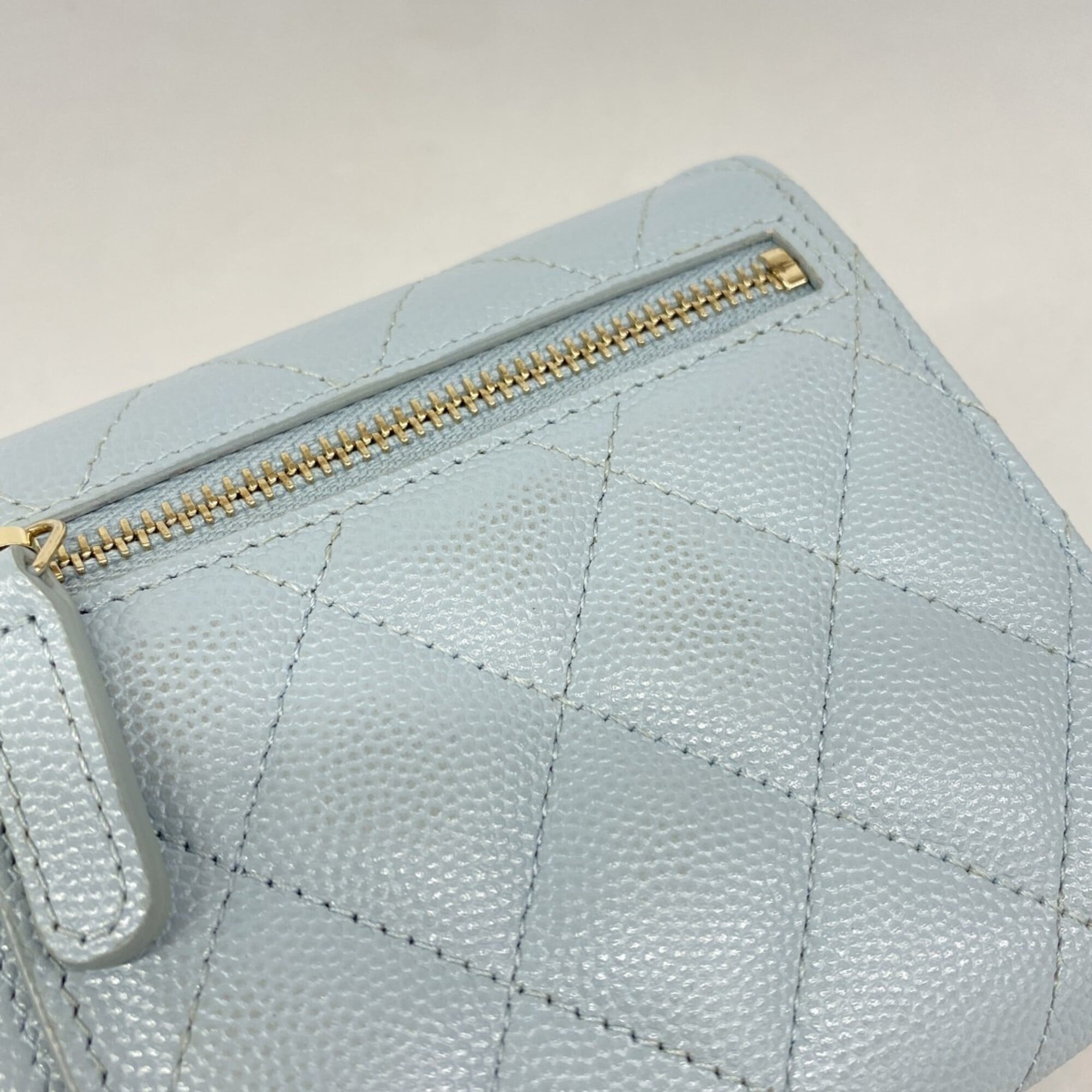 Chanel Light Blue Grained Calfskin Wallet (Tri-Fold)