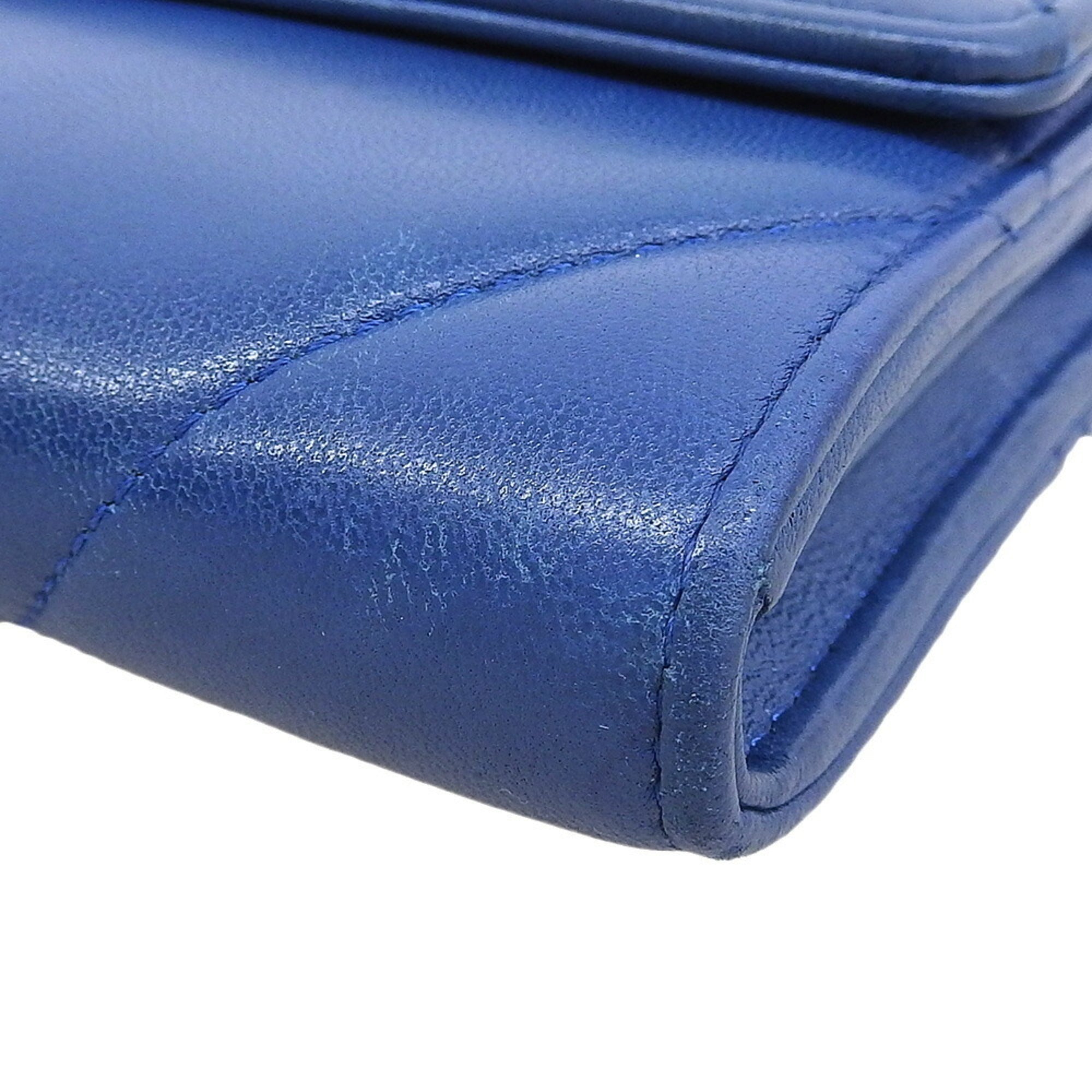 Chanel Blue Leather Long Wallet (Bi-Fold)